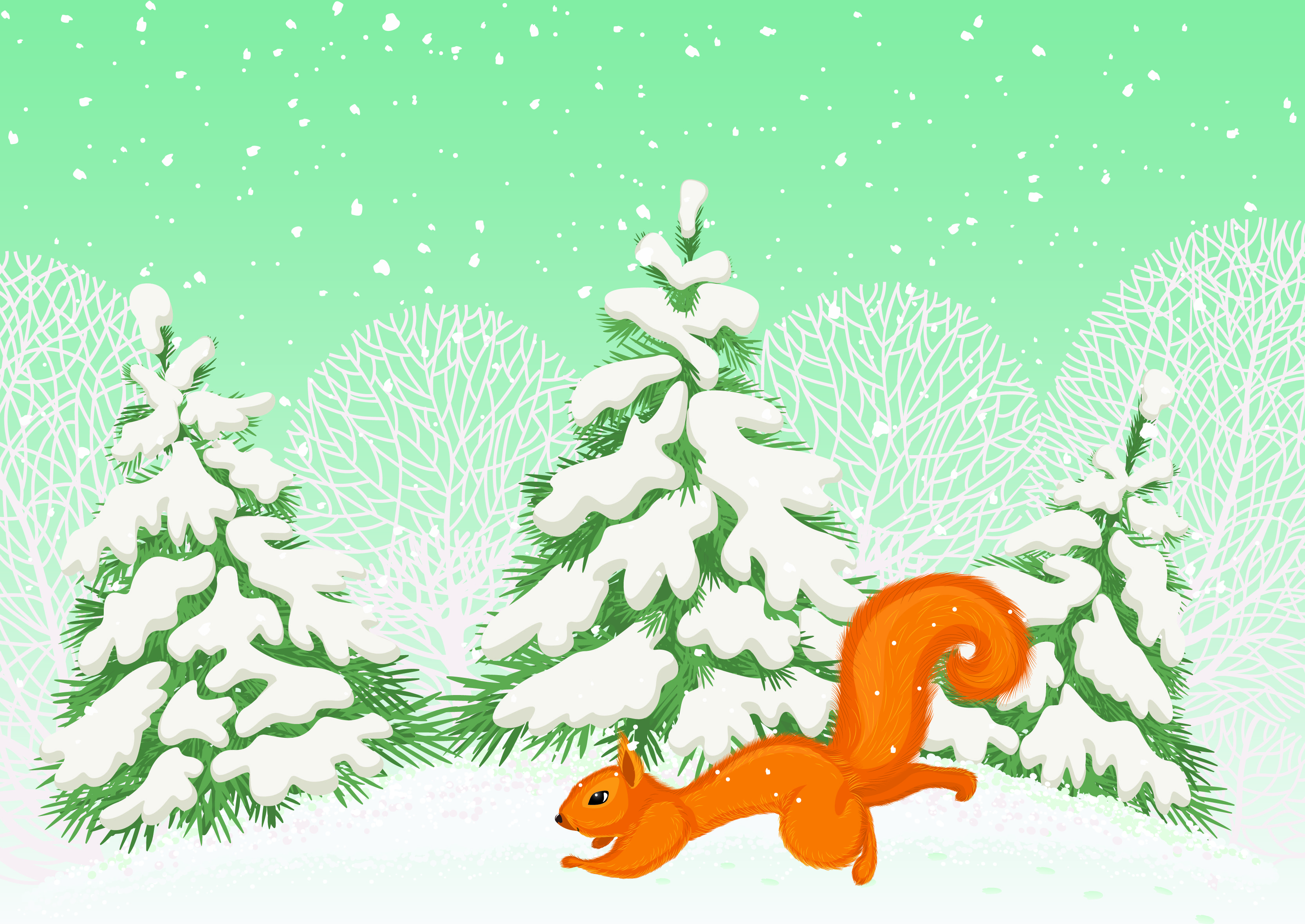 lovely animals in winter design vector set