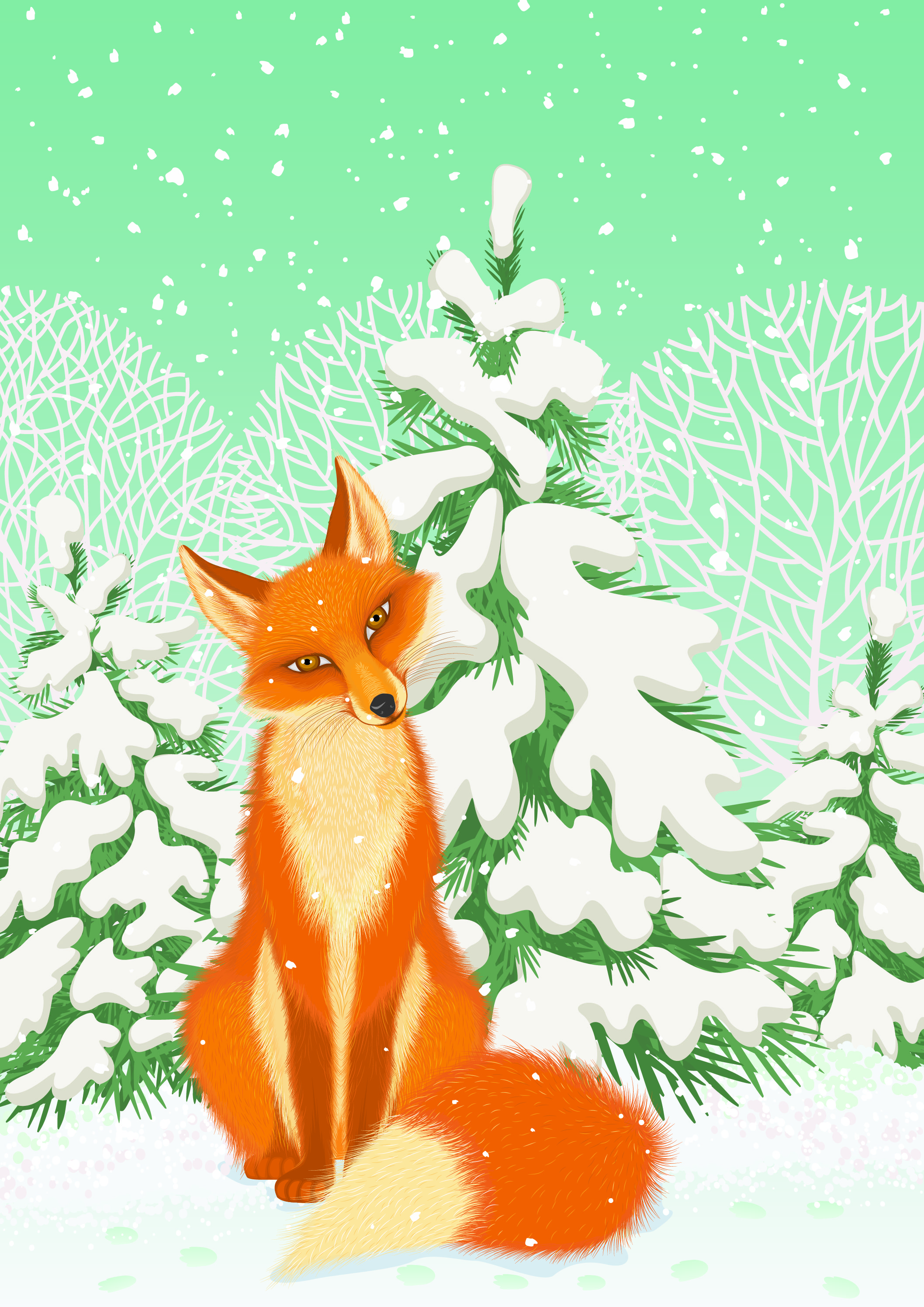 lovely animals in winter design vector set