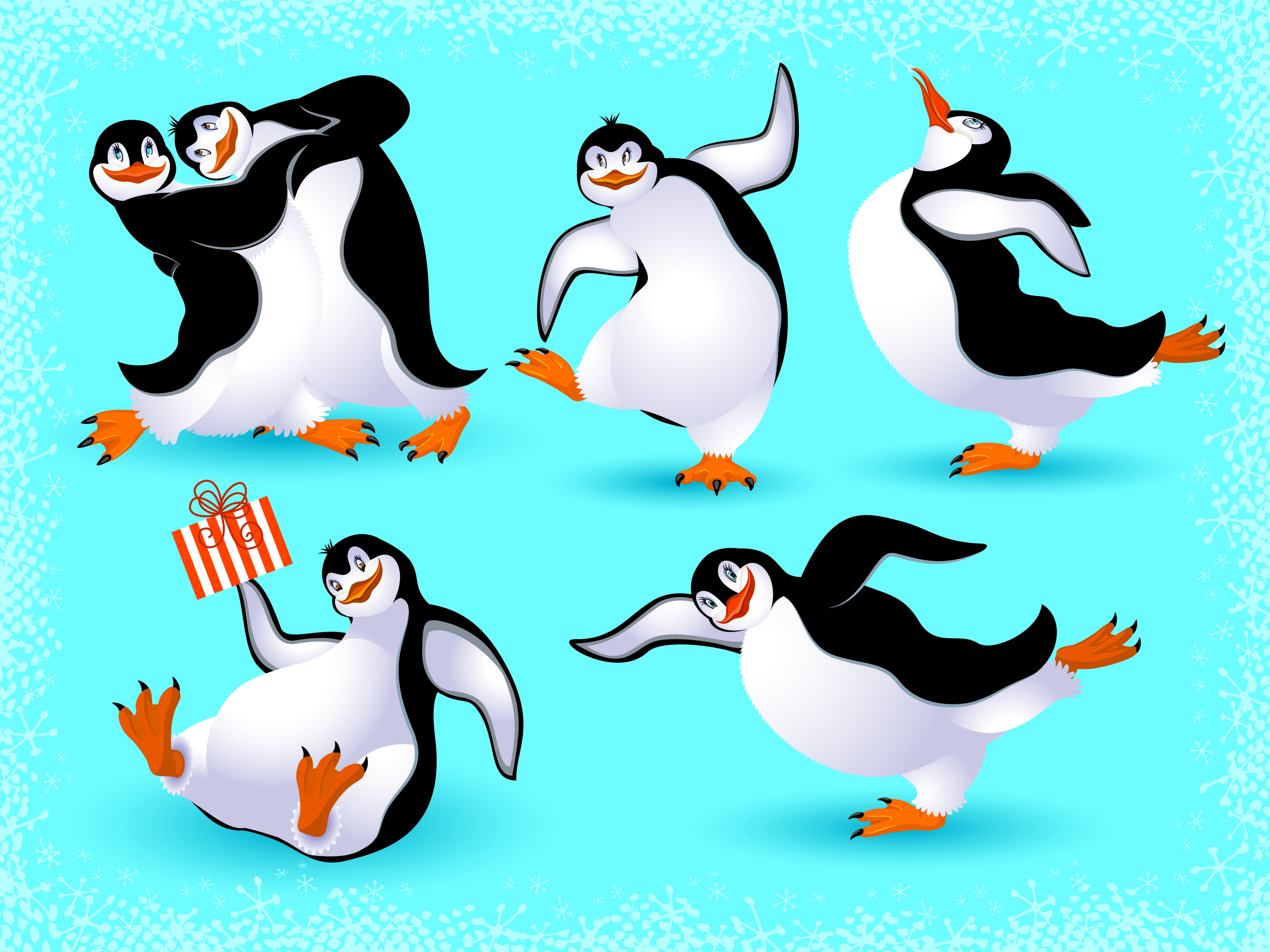 lovely animals in winter design vector set