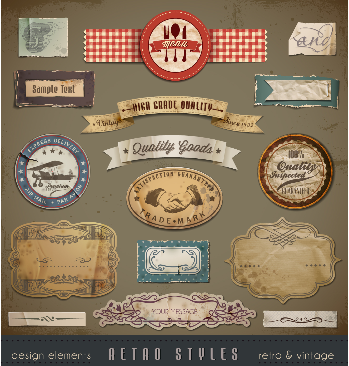 vintage ribbons labels and stickers vector