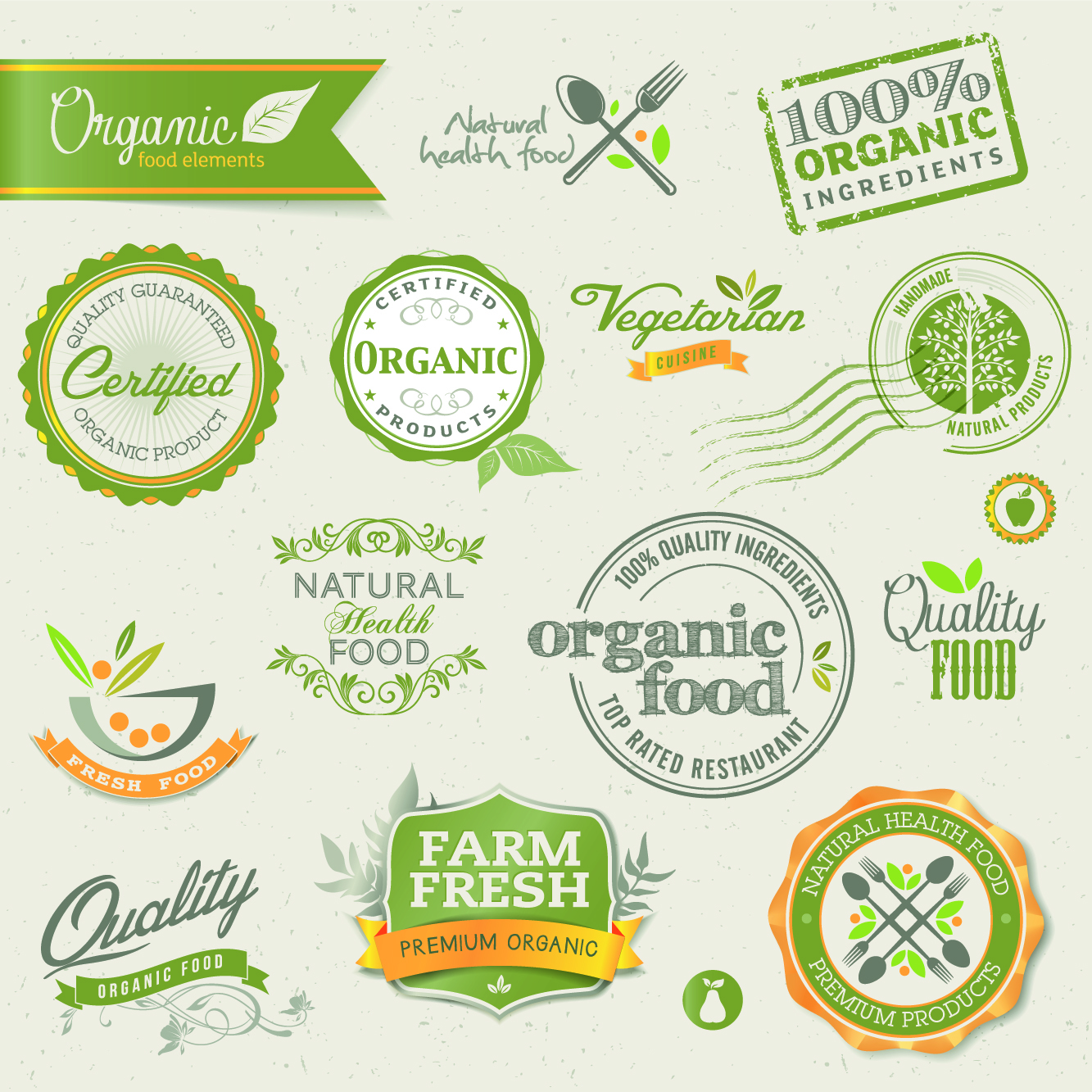 set of organic food labels vector