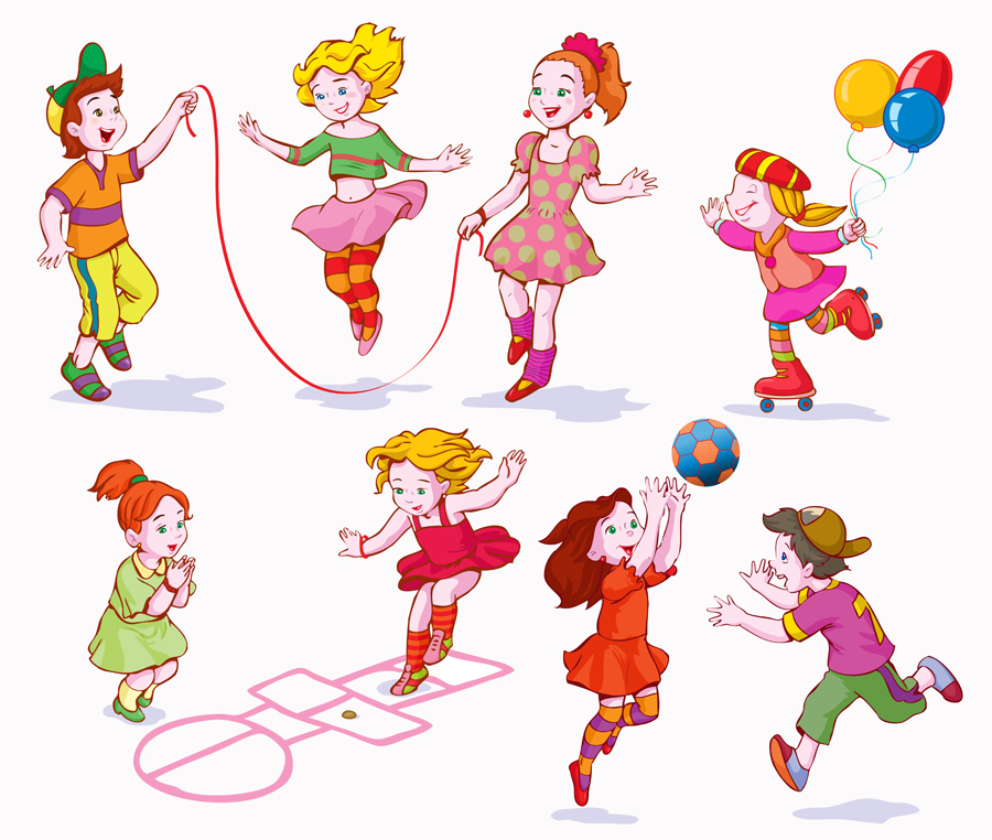 playing children cartoon vector set