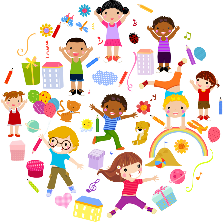 playing children cartoon vector set