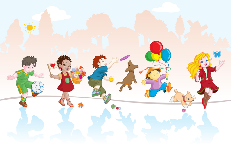 playing children cartoon vector set