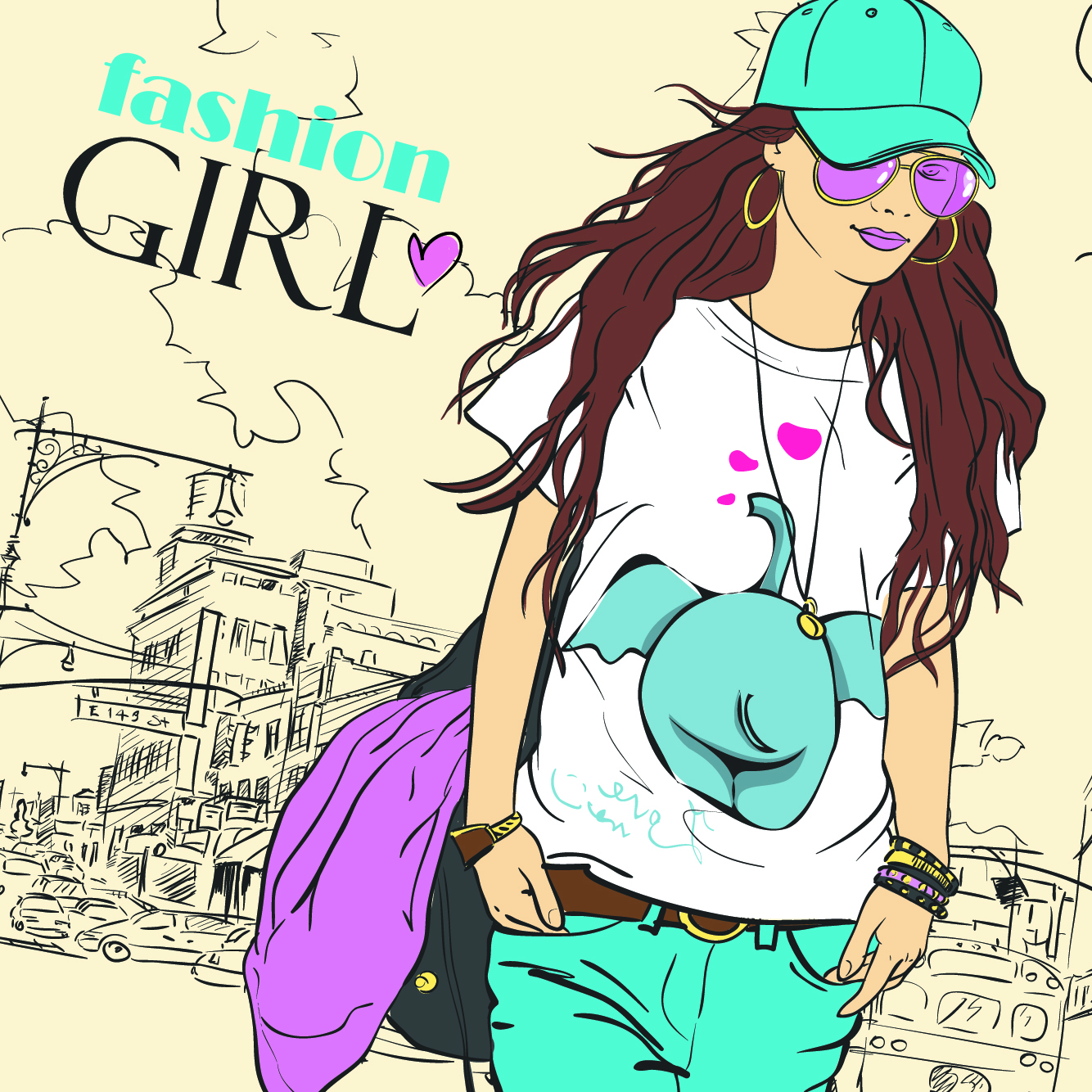 set of different fashion girl vector