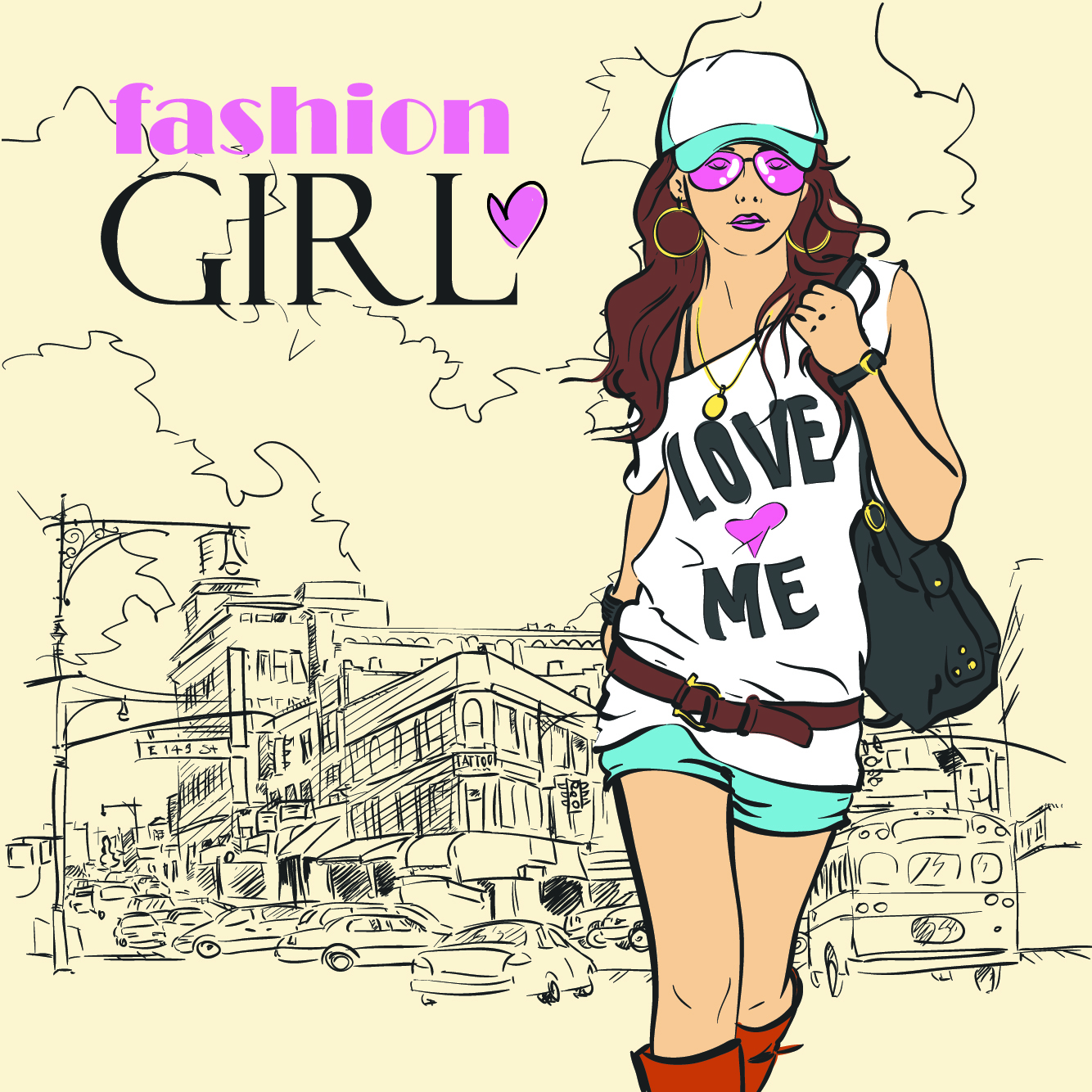 set of different fashion girl vector