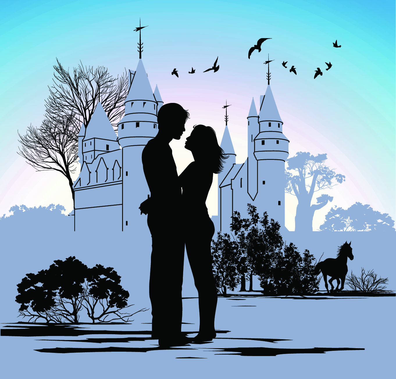 romantic of city with people silhouettes vector