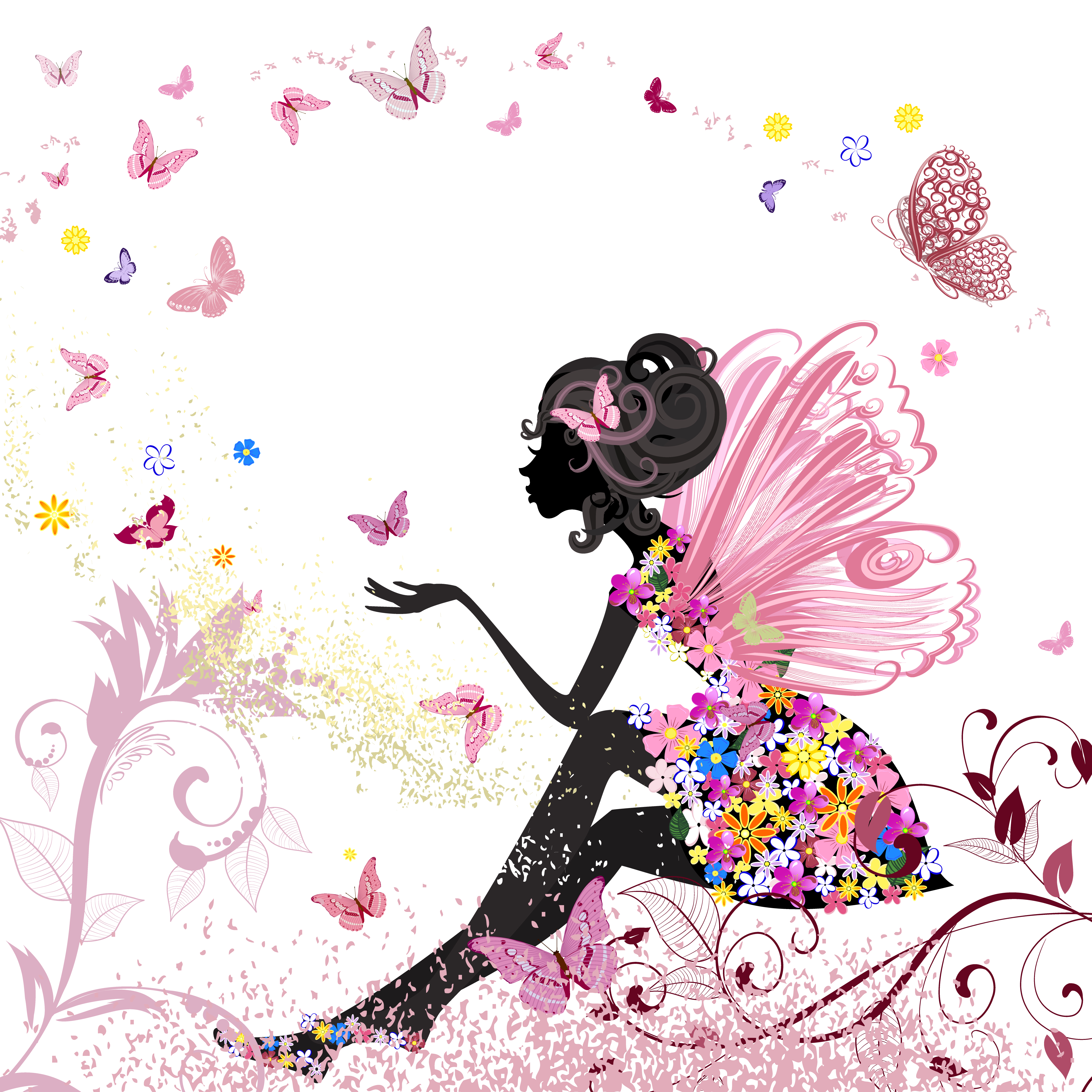 set of floral girls elements vector