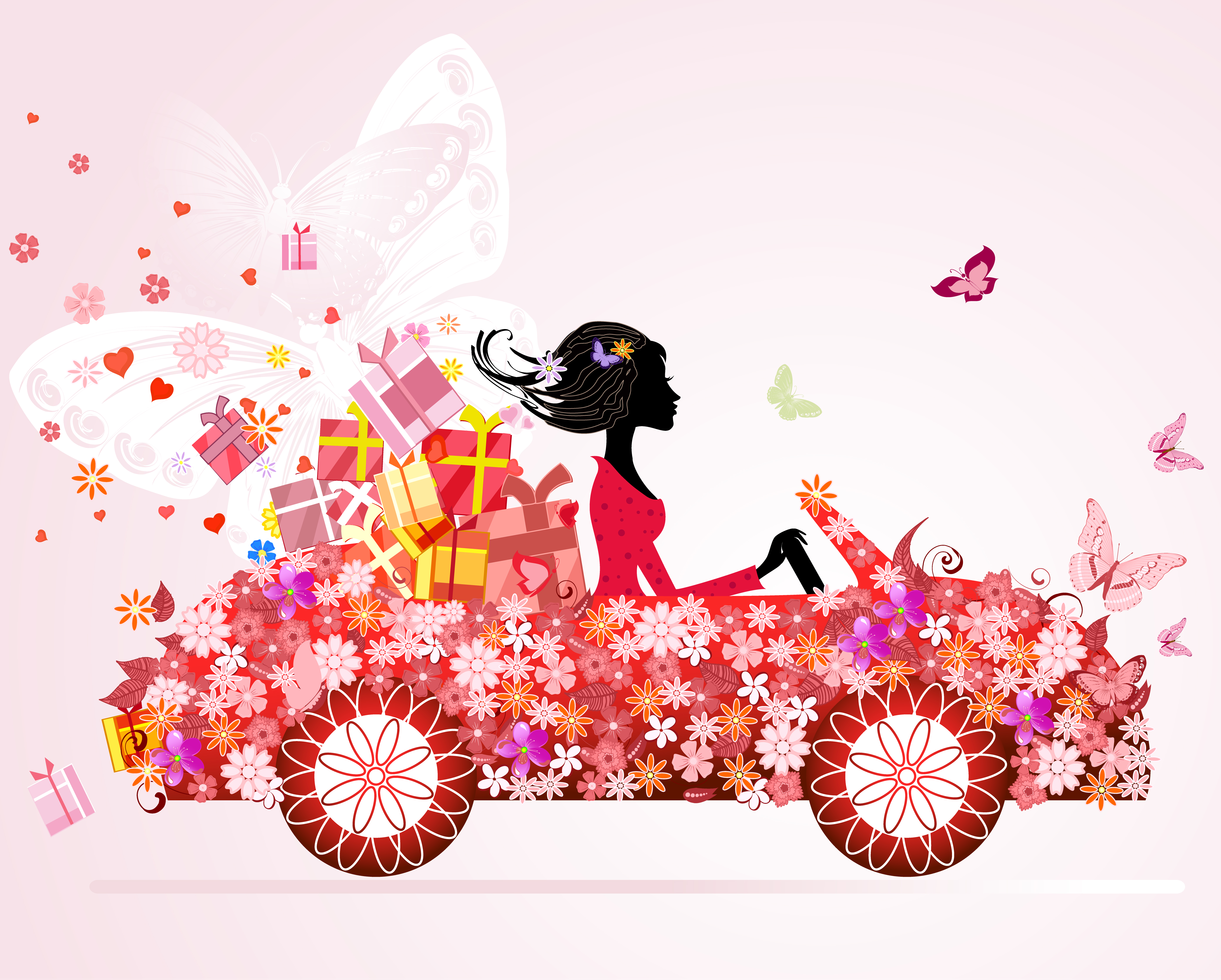 set of floral girls elements vector