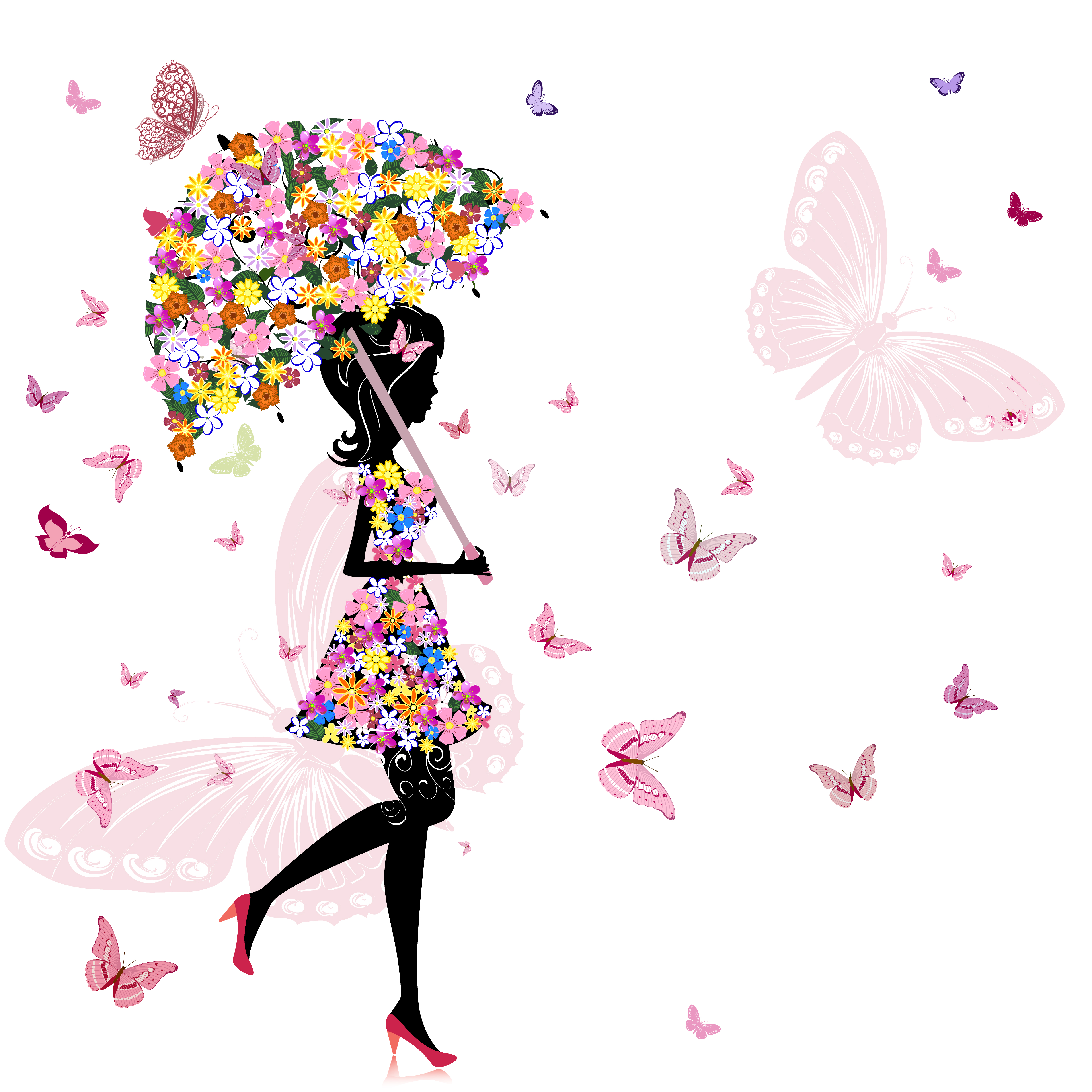 set of floral girls elements vector