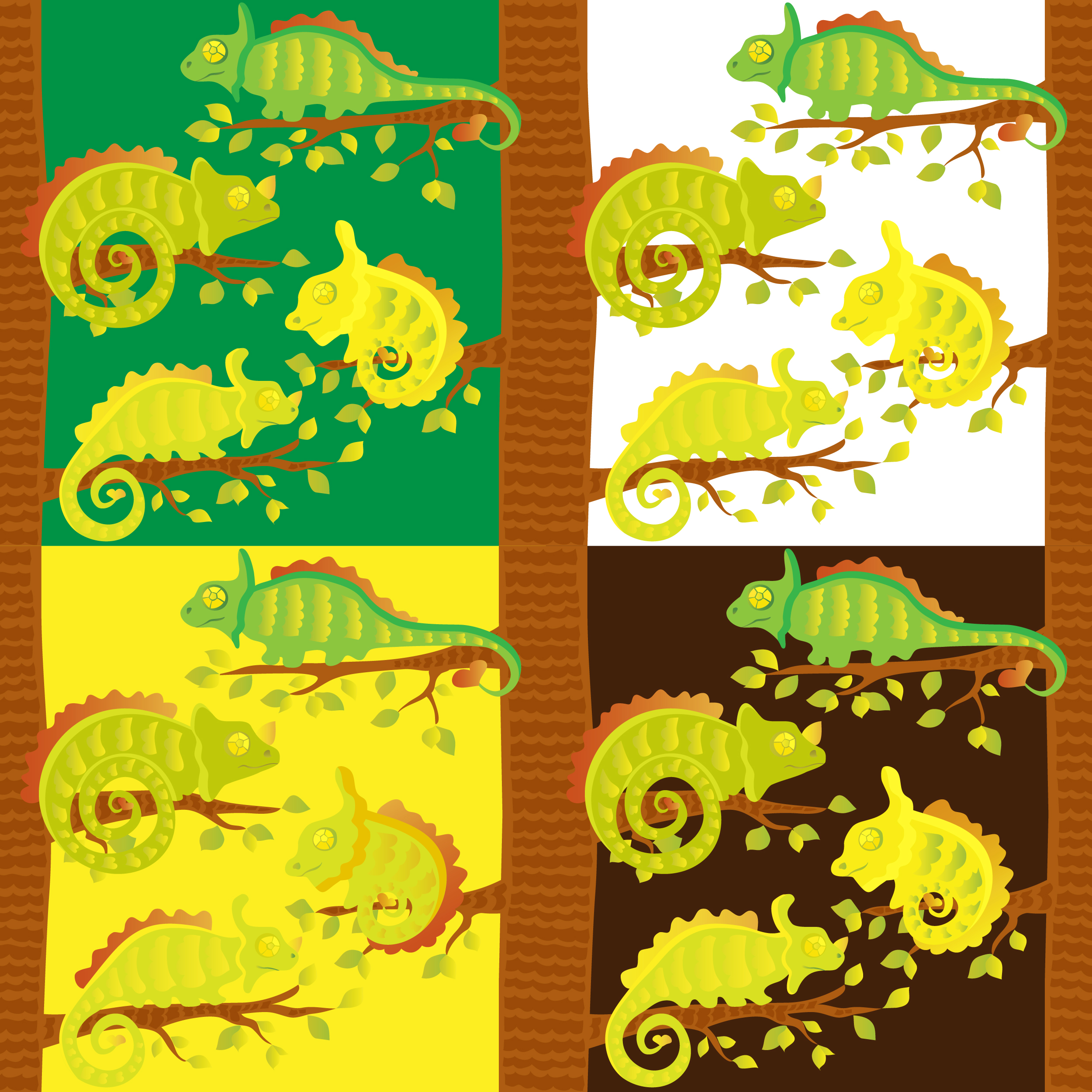 set of vivid cute chameleon vector