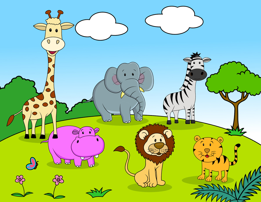 set of cartoon animal paradise vector