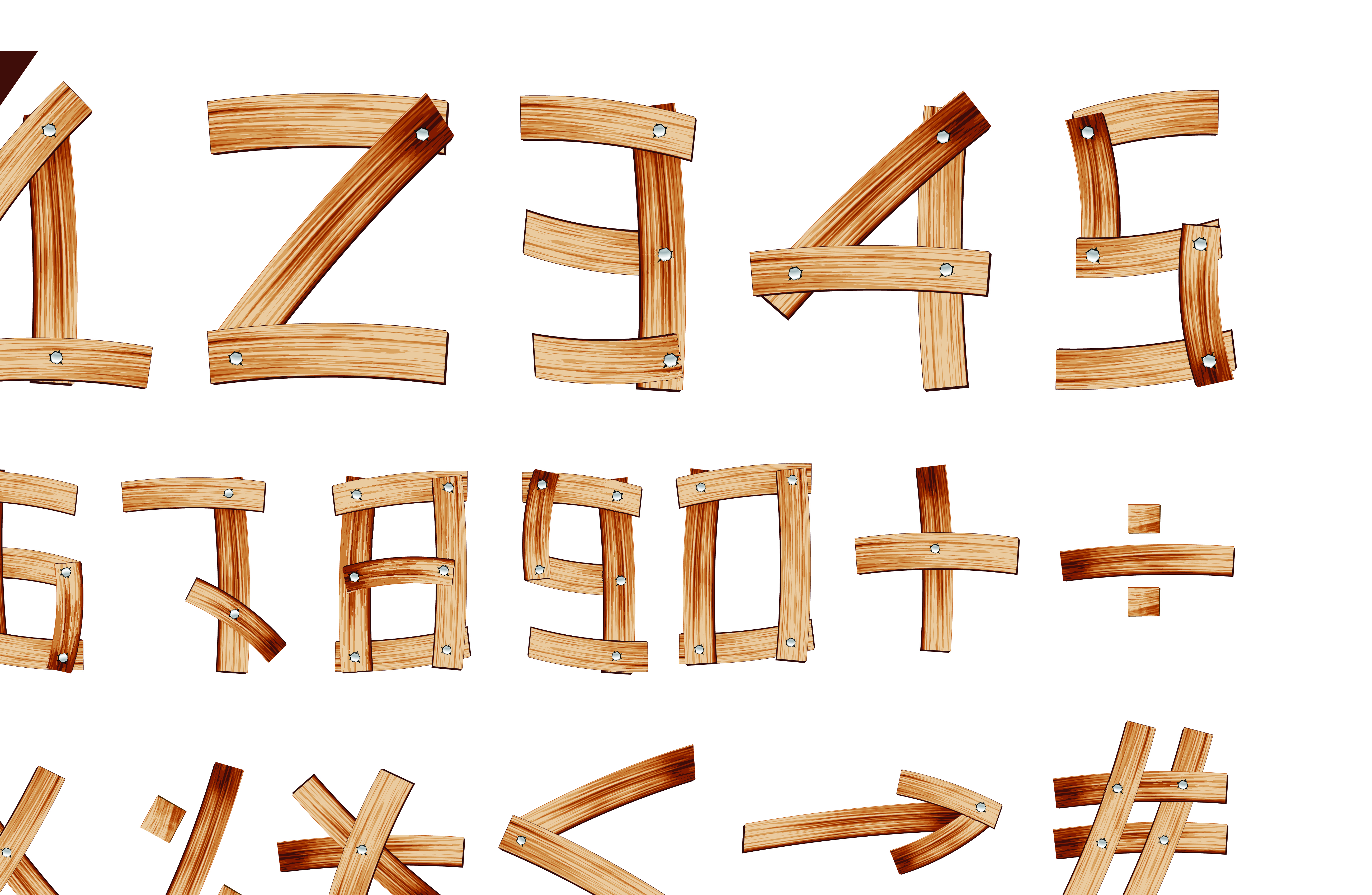 set of wooden alphabet numerals vector