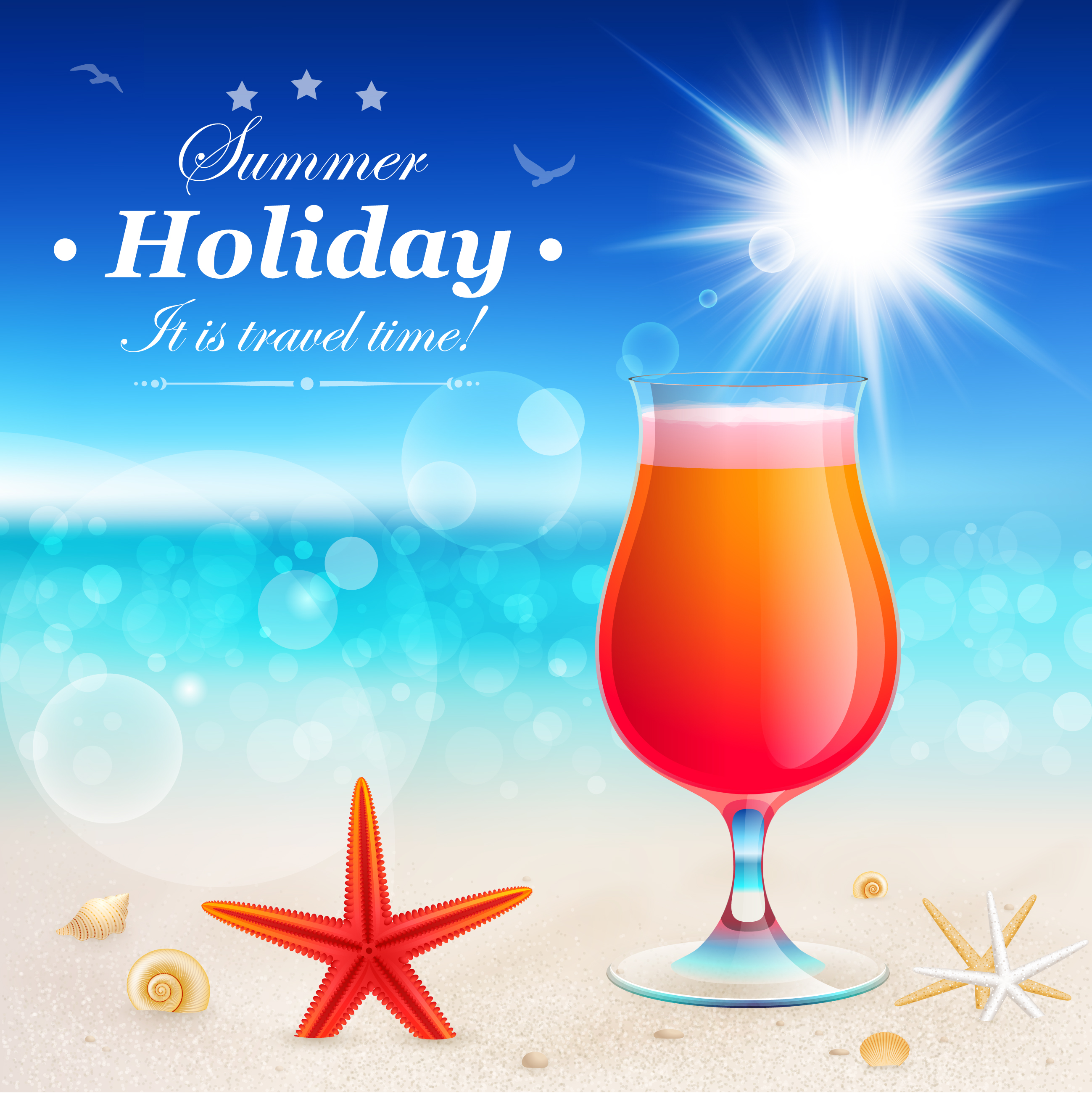 set of summer holidays elements vector background