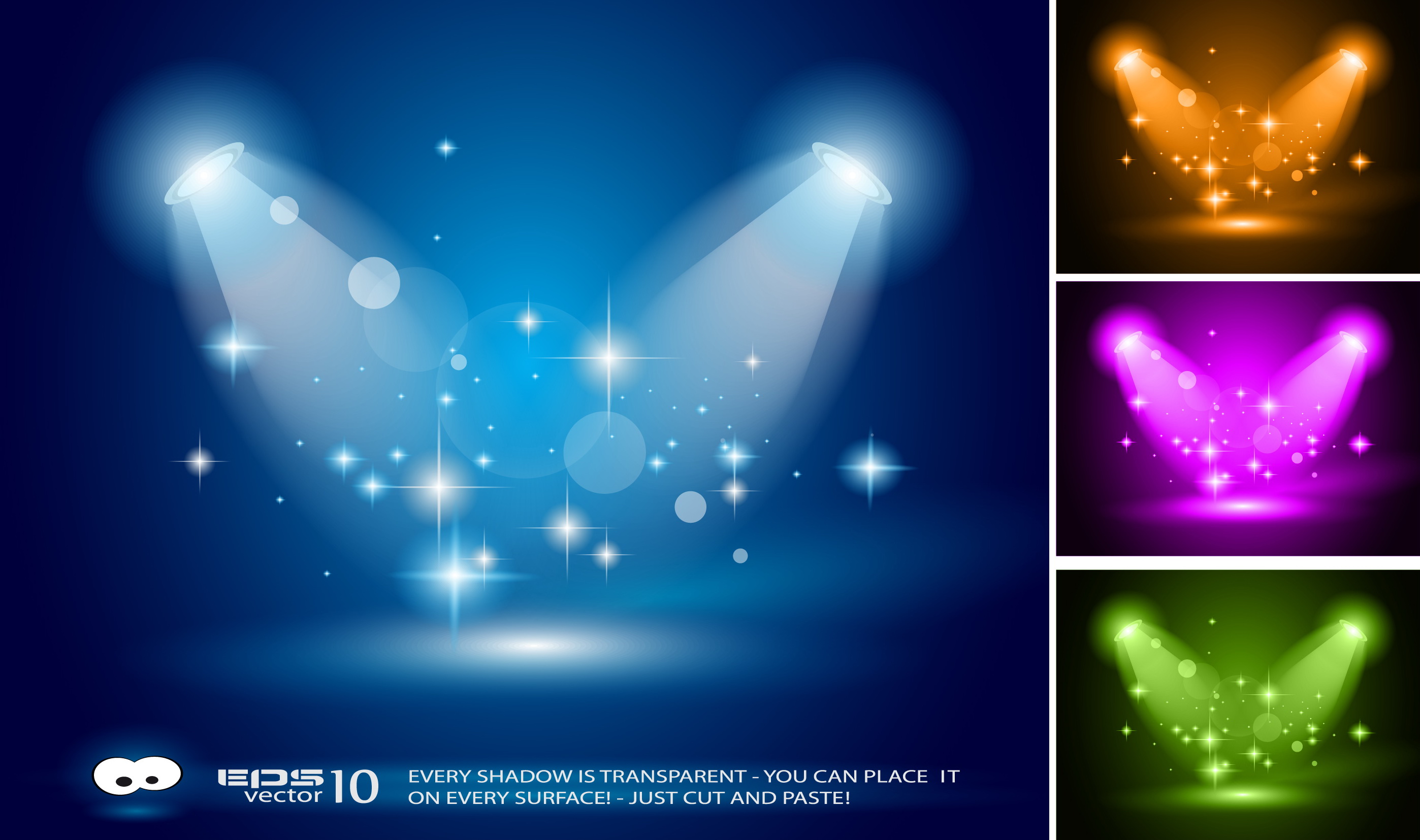 set of blue spotlights background vector