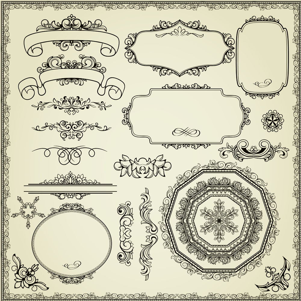 vintage style frames and borders vector set