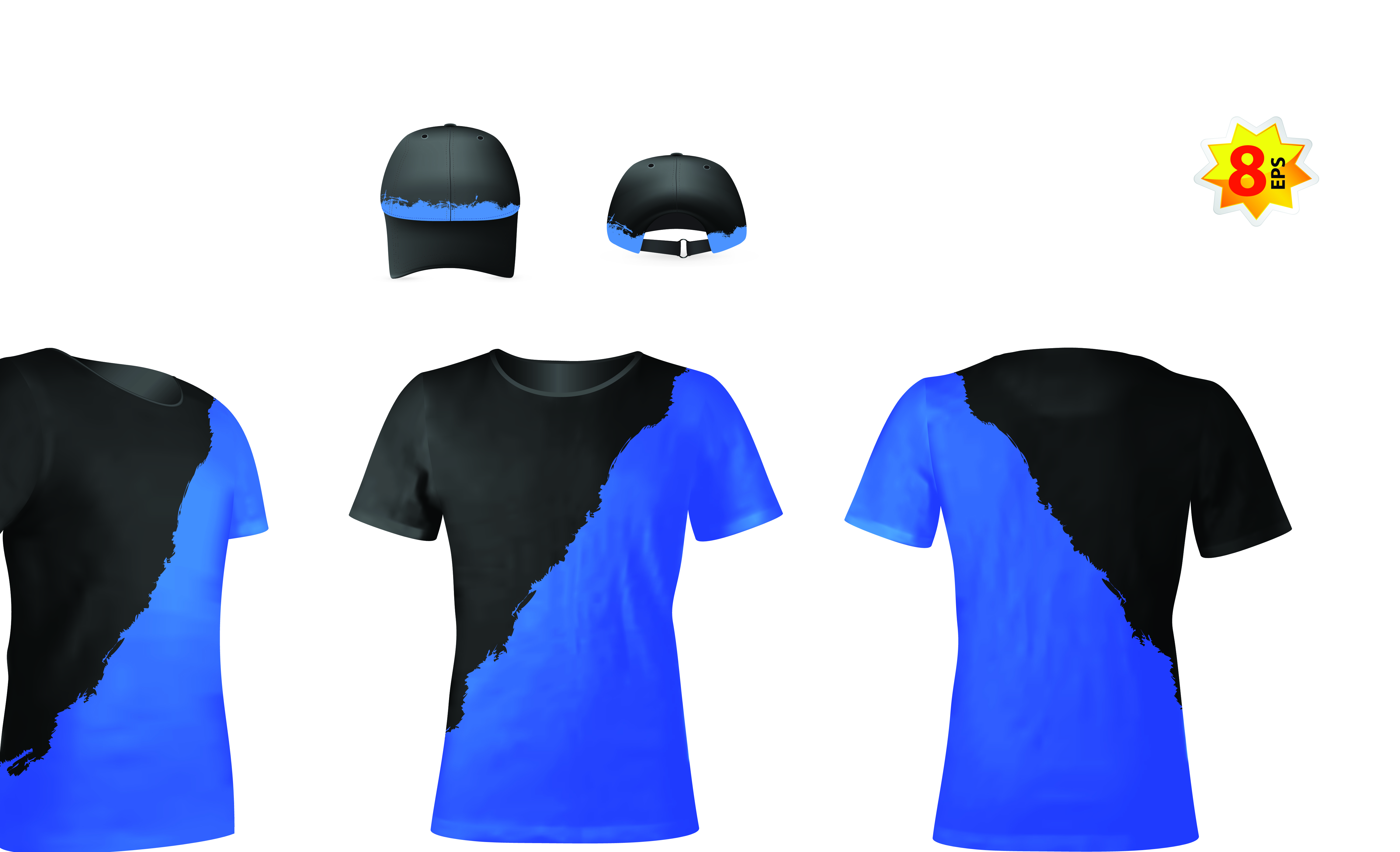 set of t shirts and baseball caps elements vector