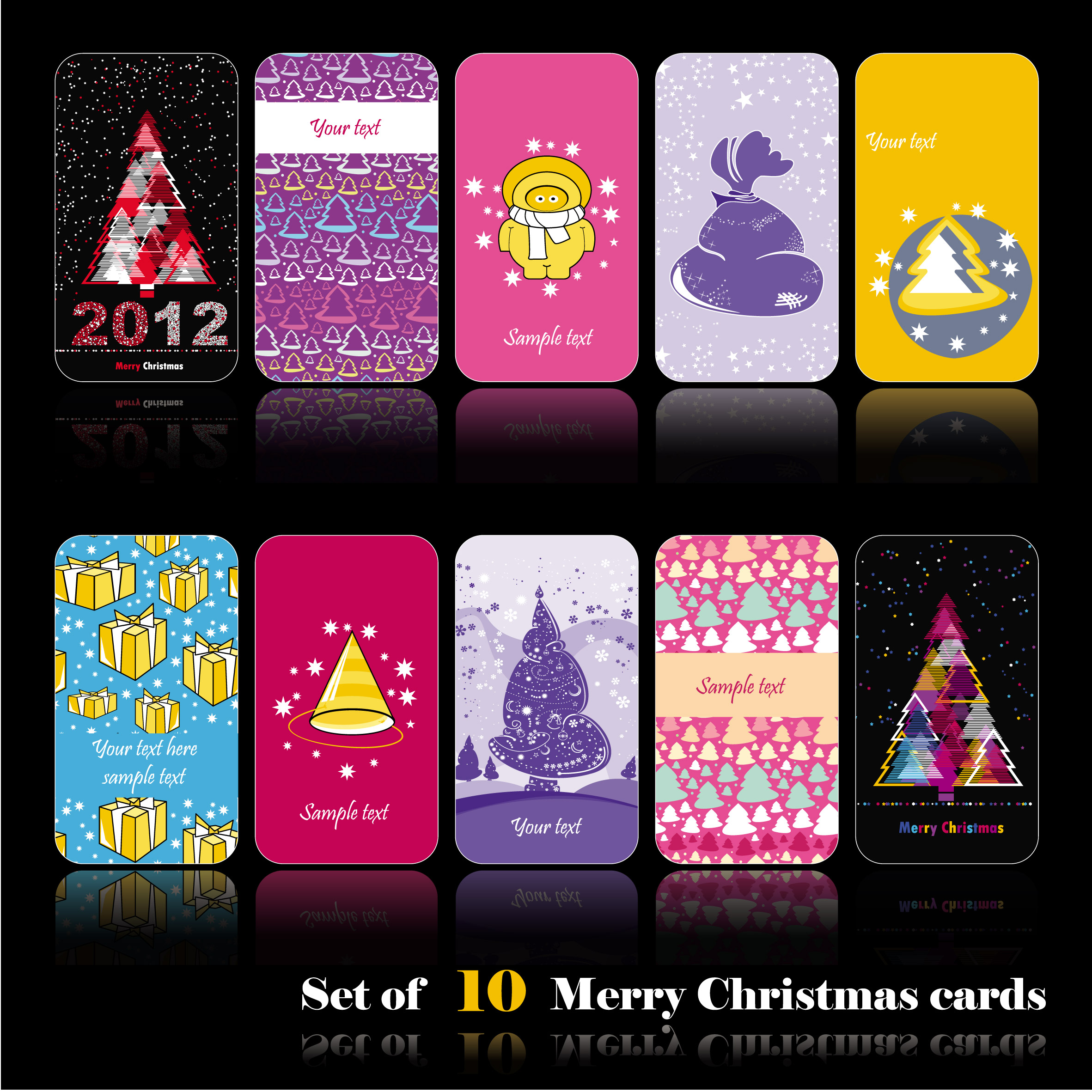 set of merry christmas cards vector