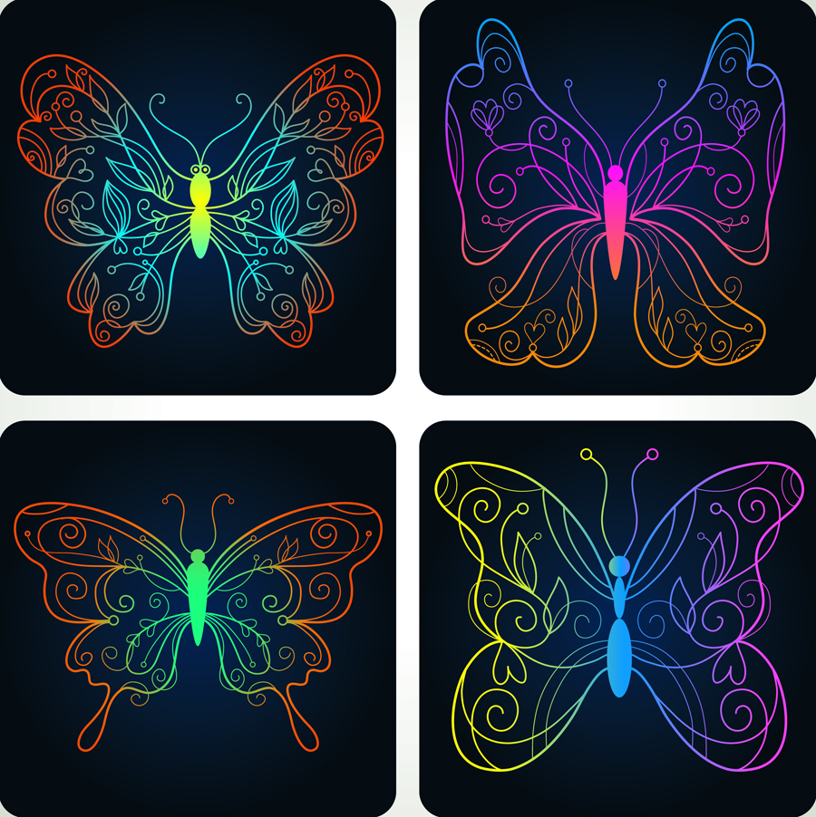 set of butterfly vector