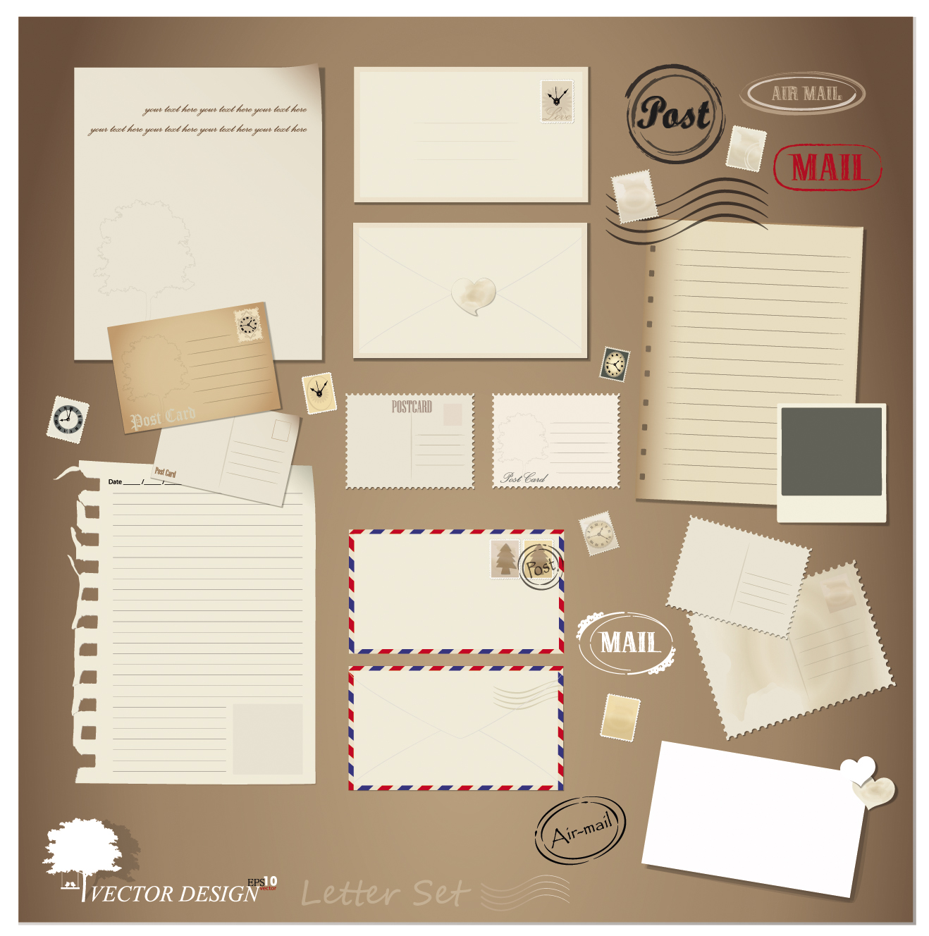 vintage stationery stamp and envelope free vector 3