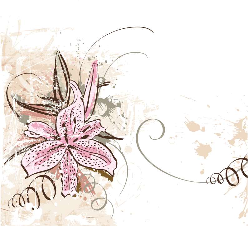 Lily with Grunge Floral Background Vector Graphic