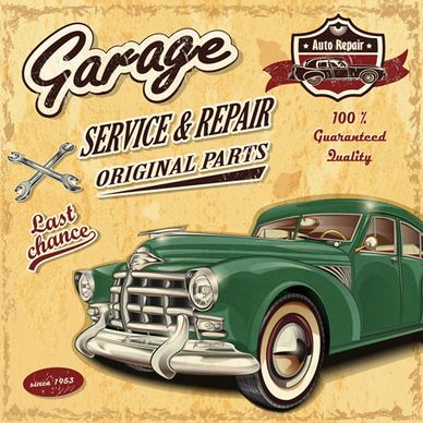 retro auto service and repair poster vector