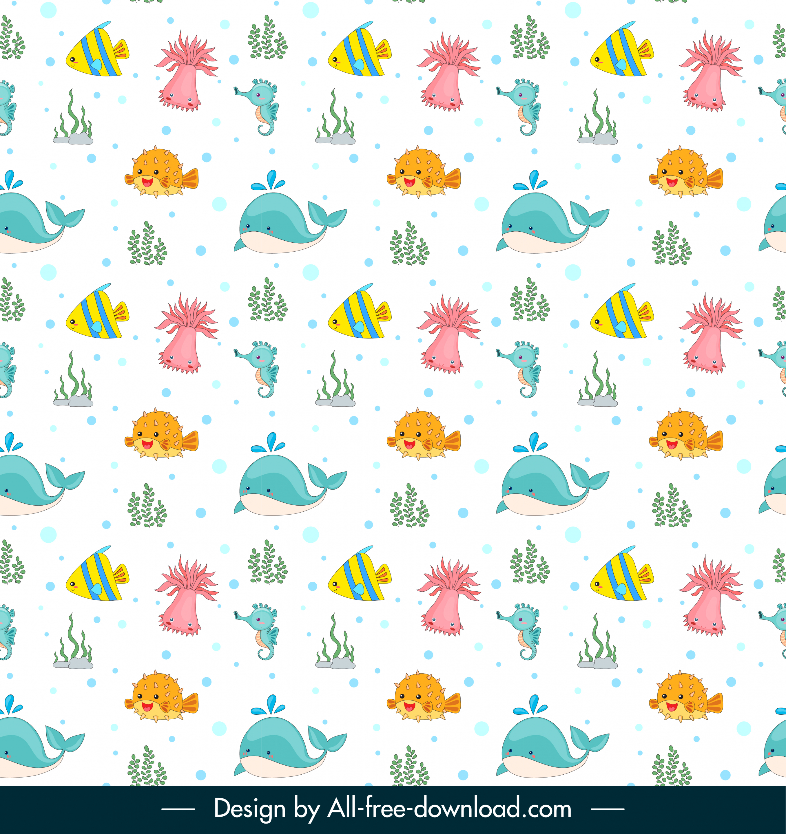 marine elements pattern colorful flat repeating sketch