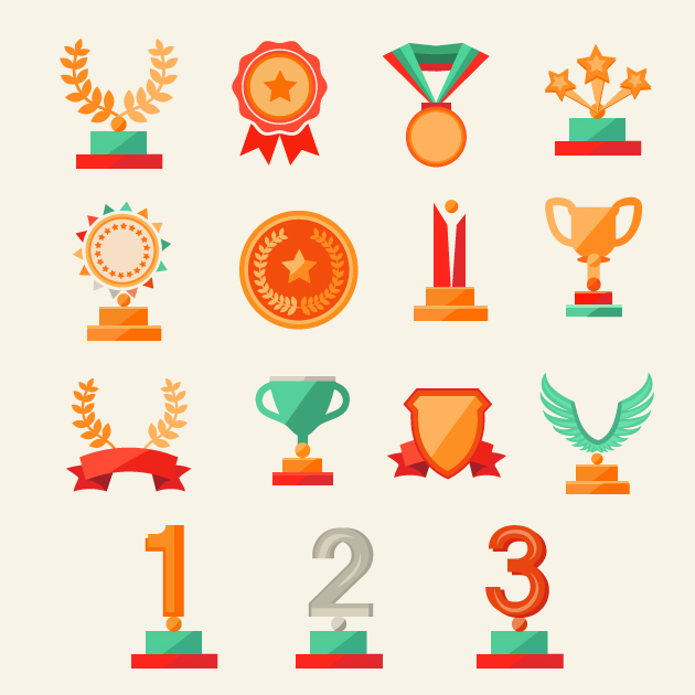 trophy and medals flat style vector