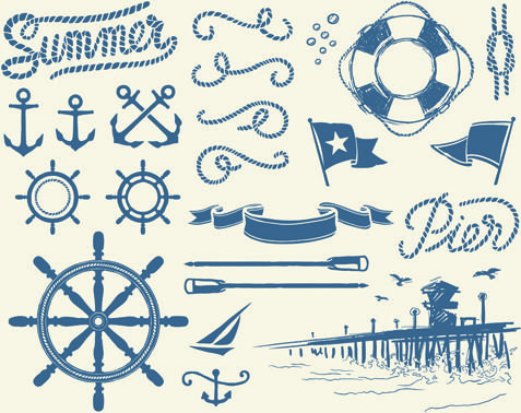 hand drawn nautical elements vector