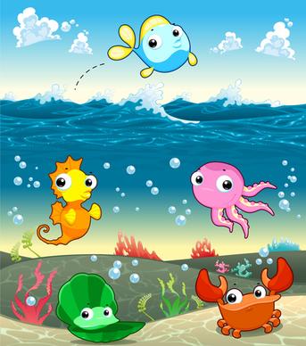 underwater world with marine animal design vector