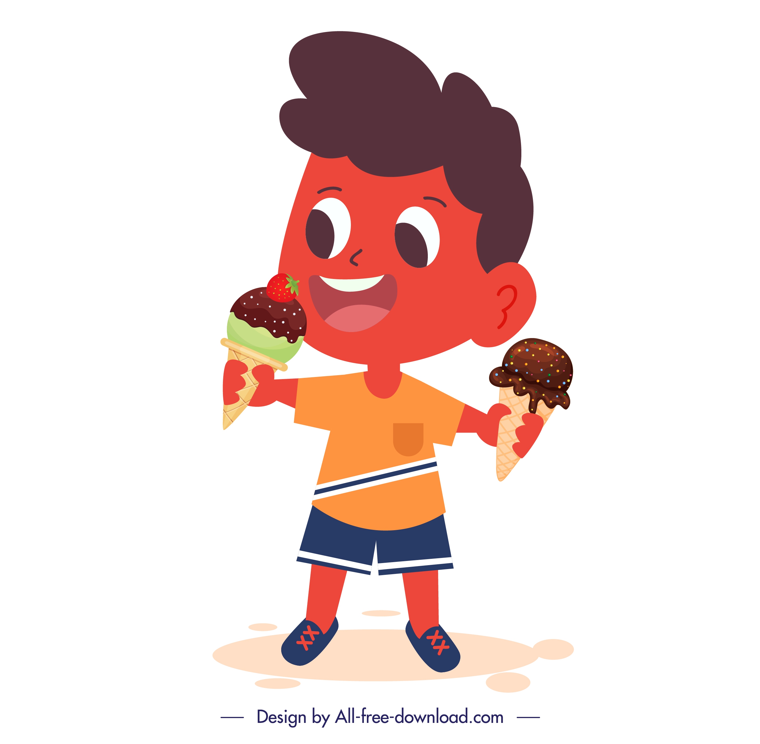 childhood icon boy eating ice cream cartoon character