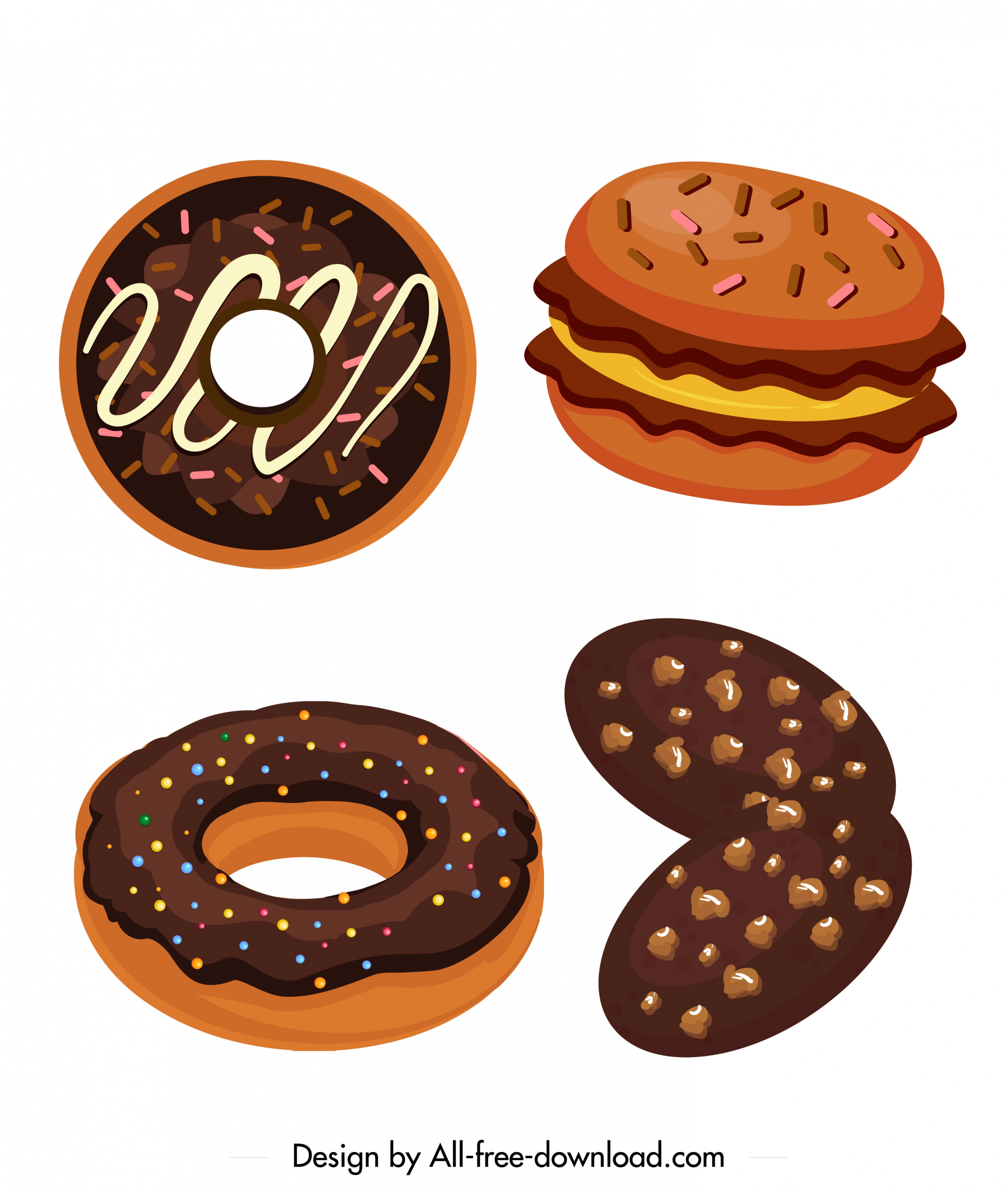 chocolate cakes icons colored classical design