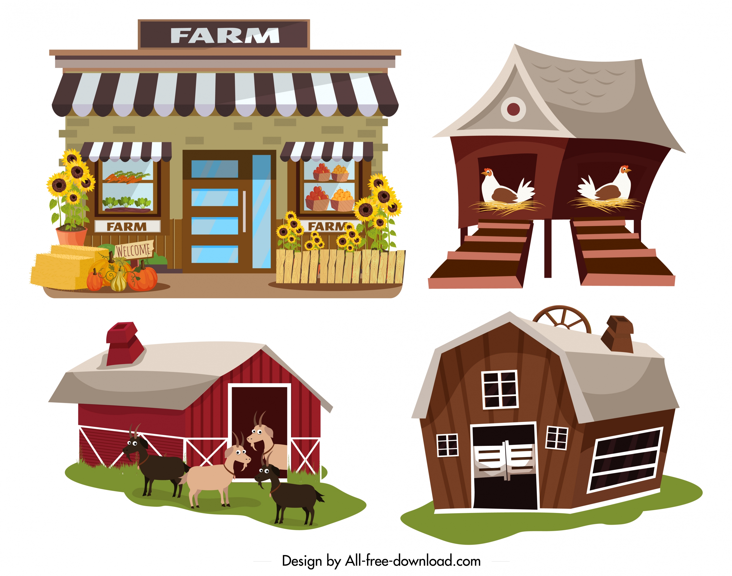 farm house icons store warehouse coop sty symbols