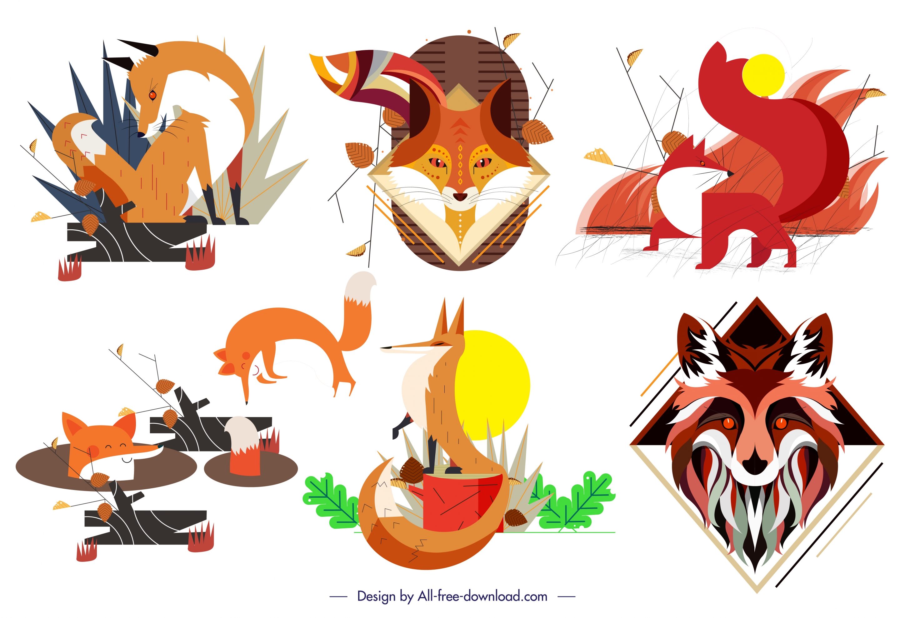 fox wild animal icons collection colorful classical design