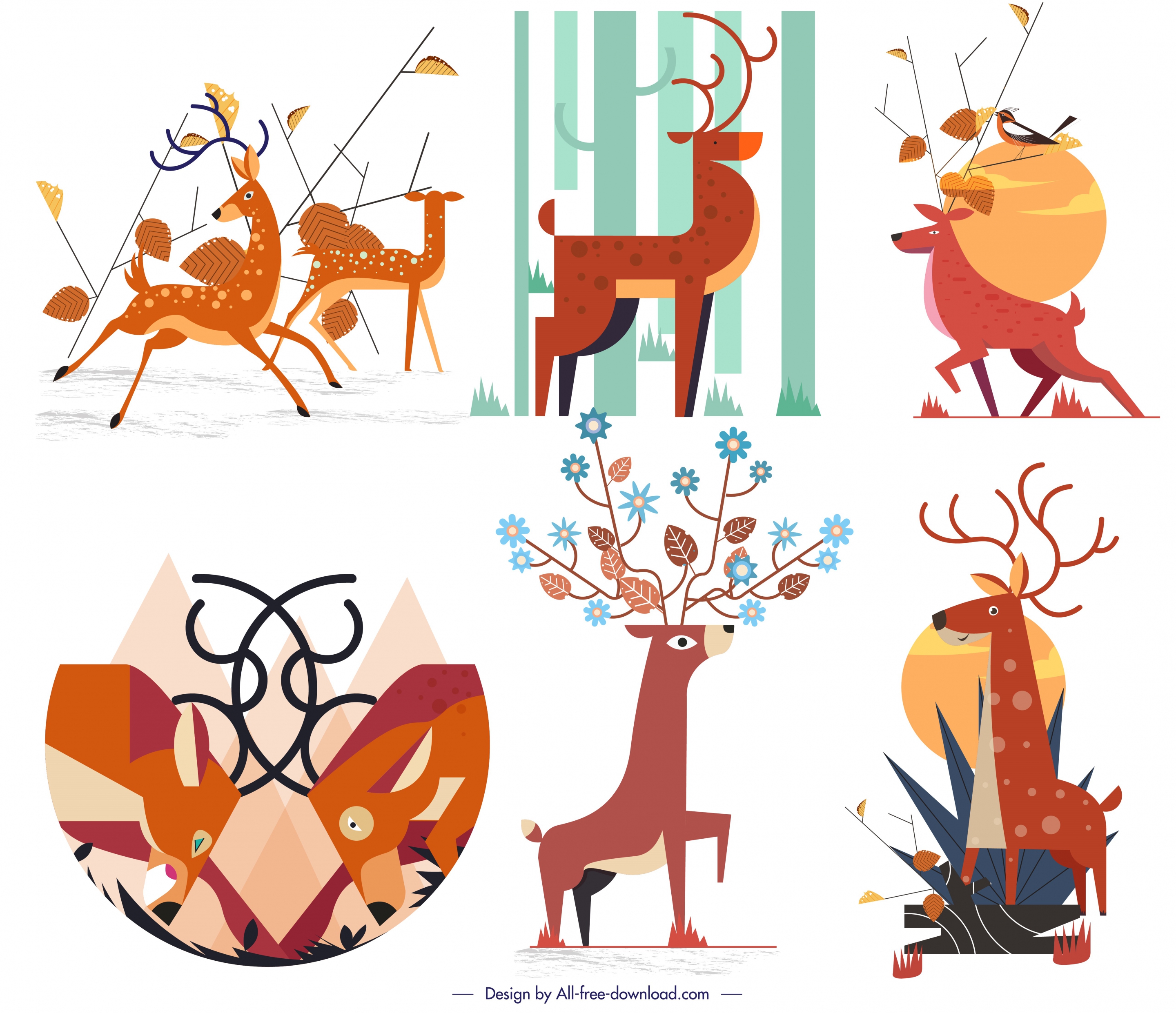 deer icons collection classical orange decor