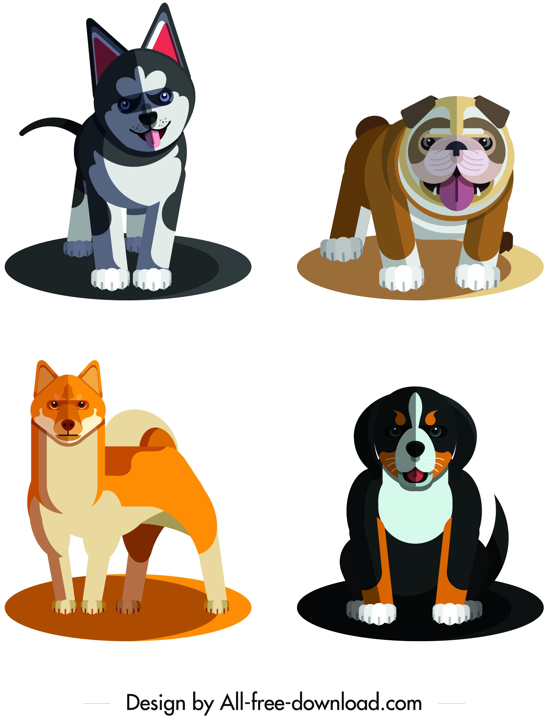 dog species icons cute cartoon characters