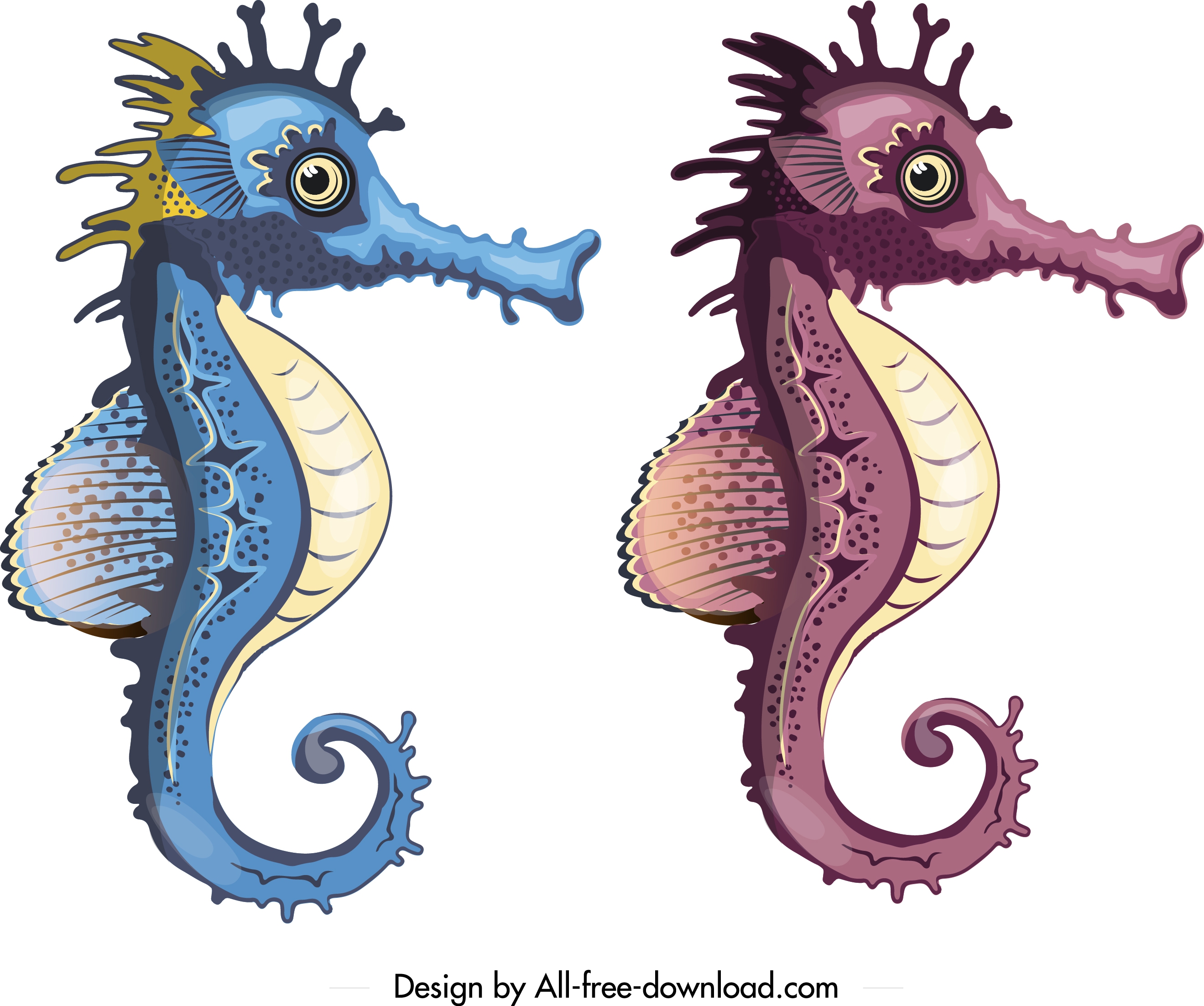 sea horse icons blue violet decor