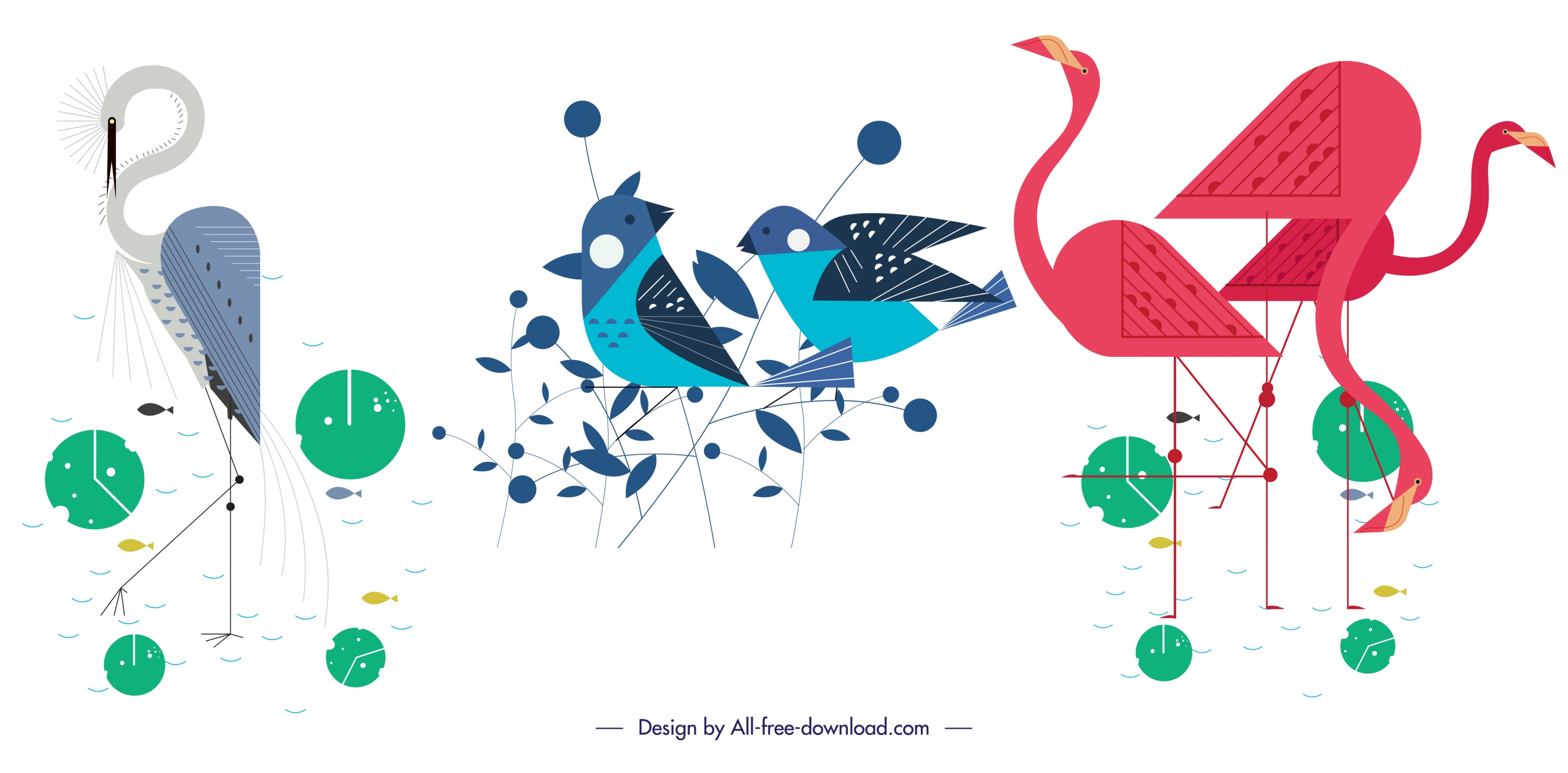 birds species icons stork sparrow flamingo symbols