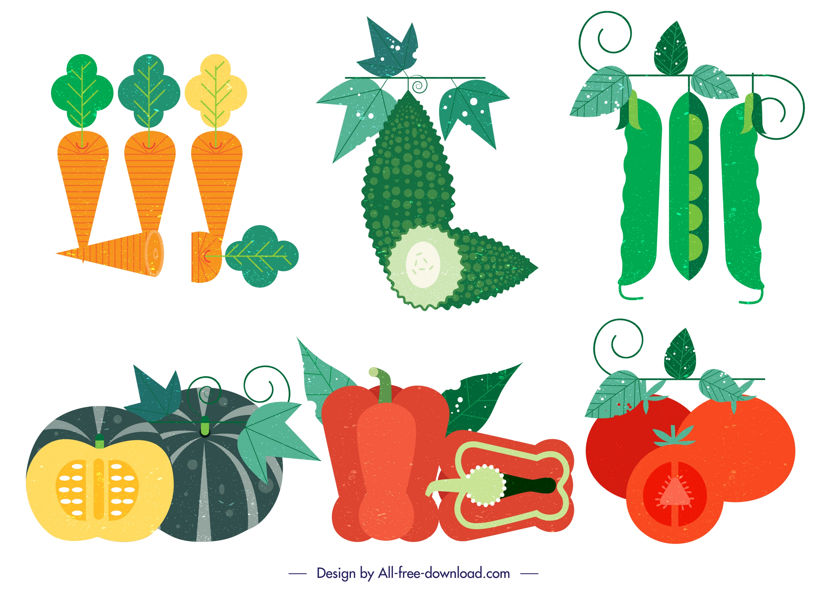 vegetable design elements colorful retro icons decor