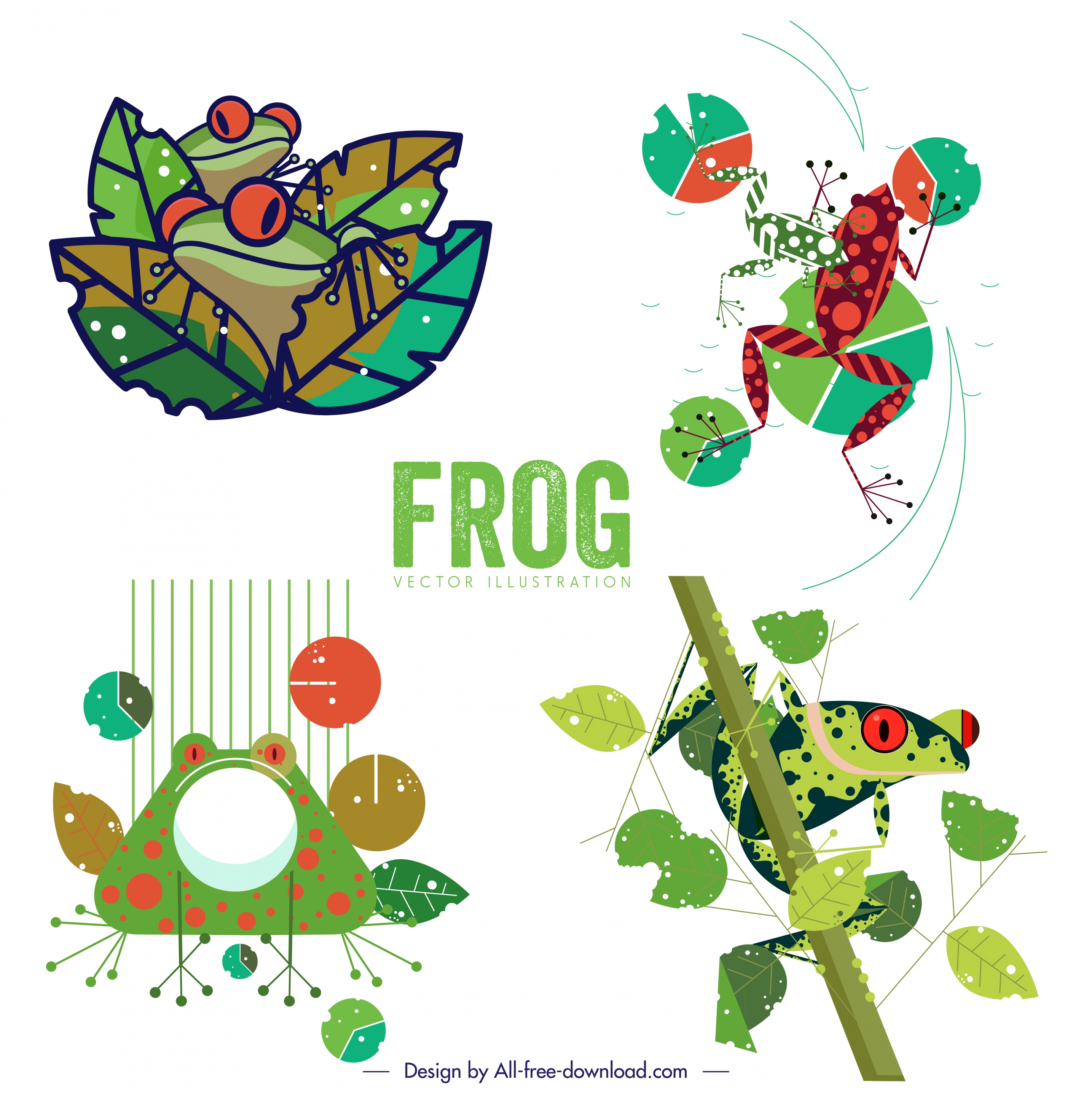 frog icons sets colorful classical sketch