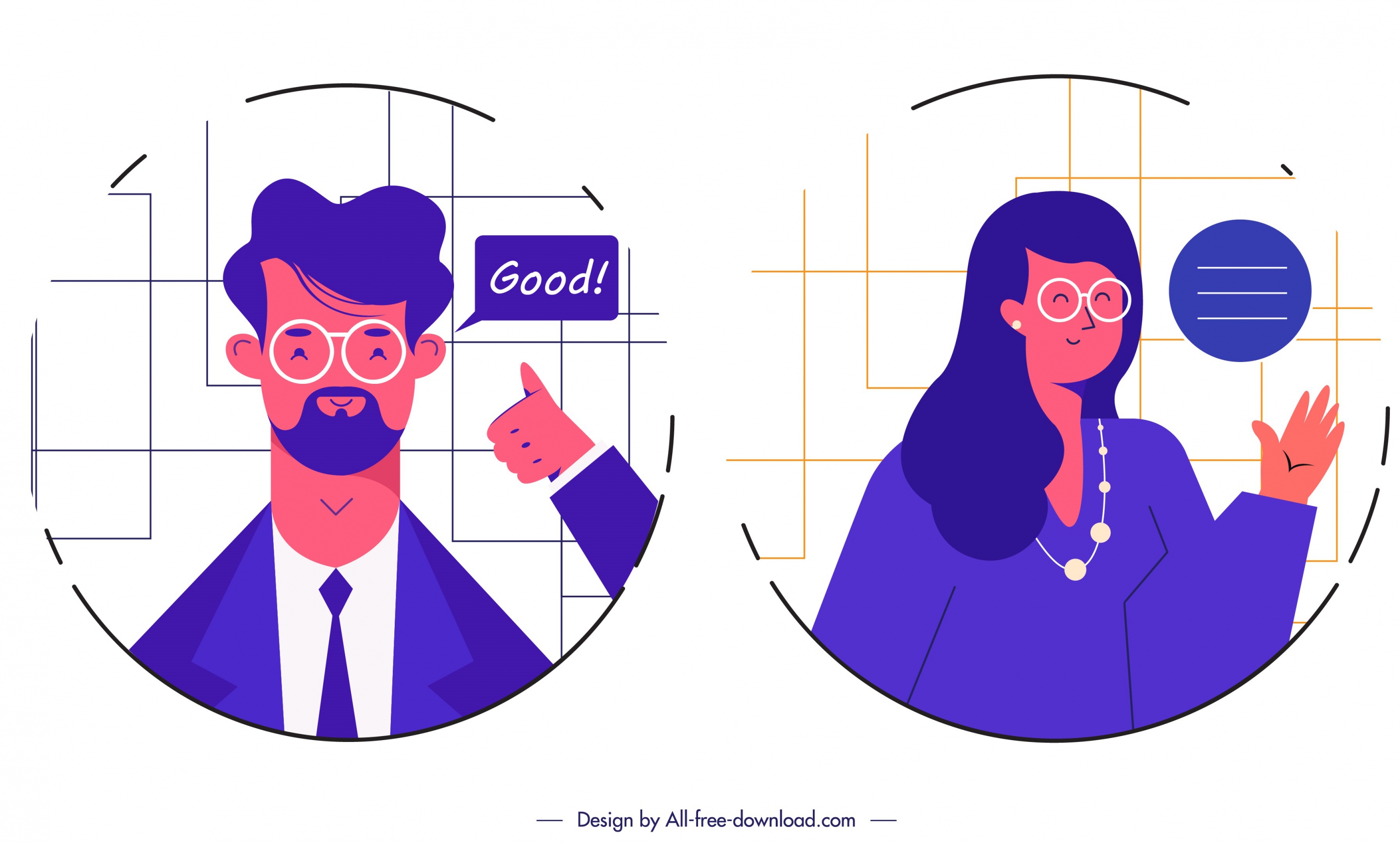 man woman avatar templates violet design cartoon characters