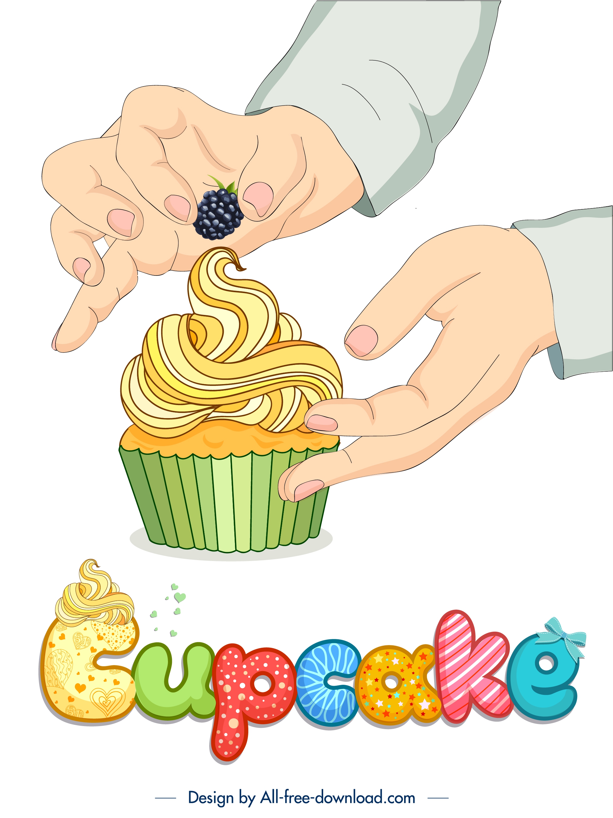 pastry advertising banner cupcake hand icons decor