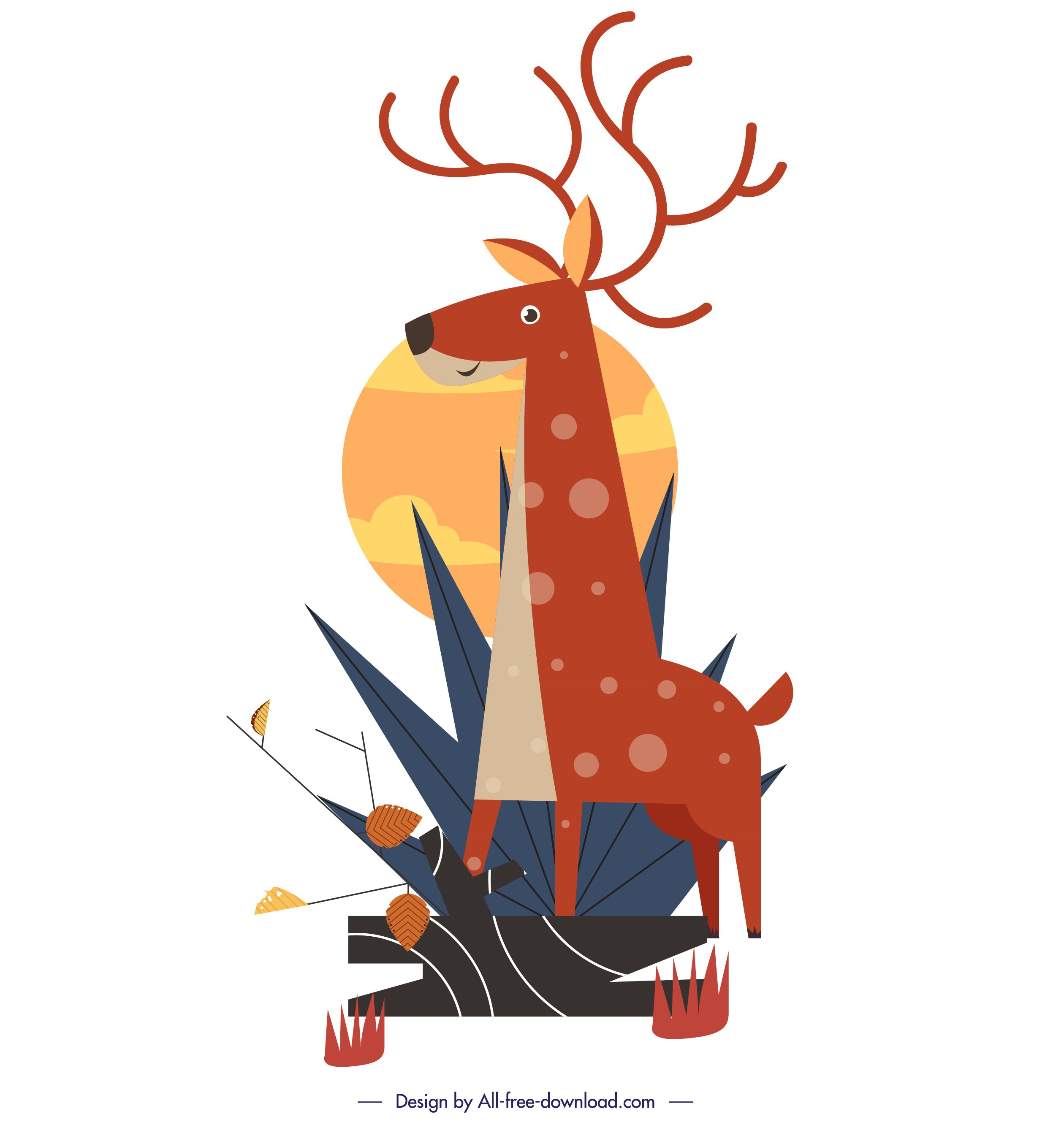 reindeer wild animal painting colorful flat design