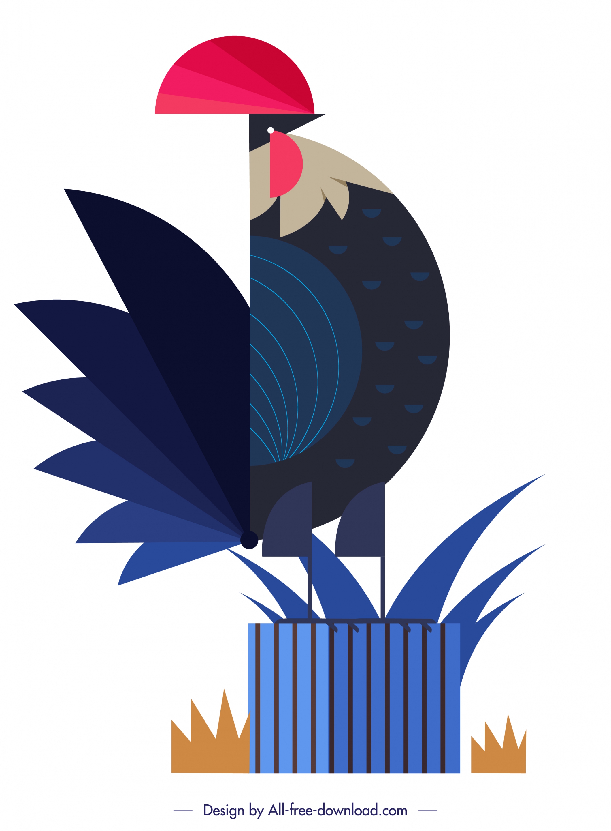 chicken animal icon colored flat geometrical design