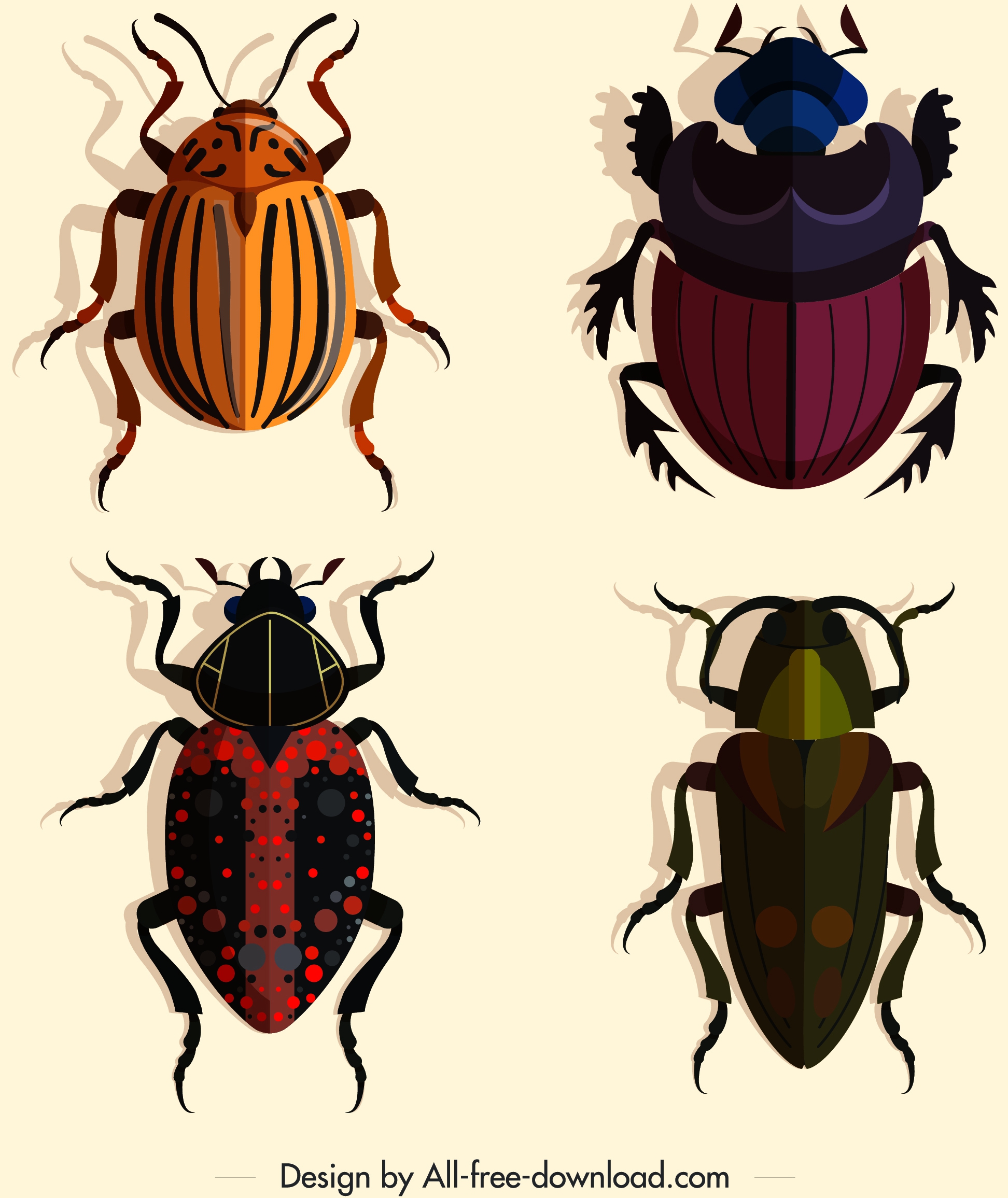 coleopterous insects icons dark colored design