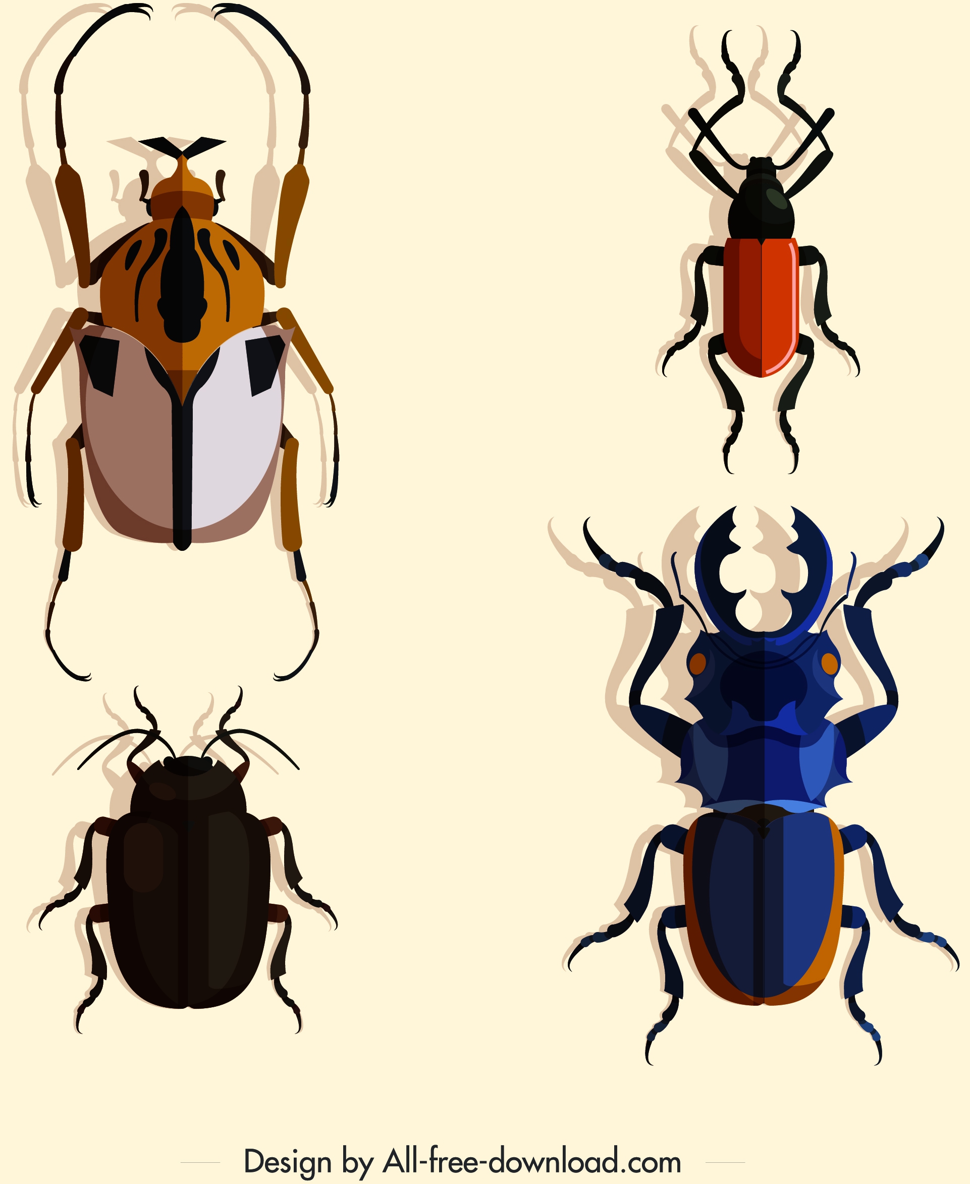 insect species icons dark colored 3d design