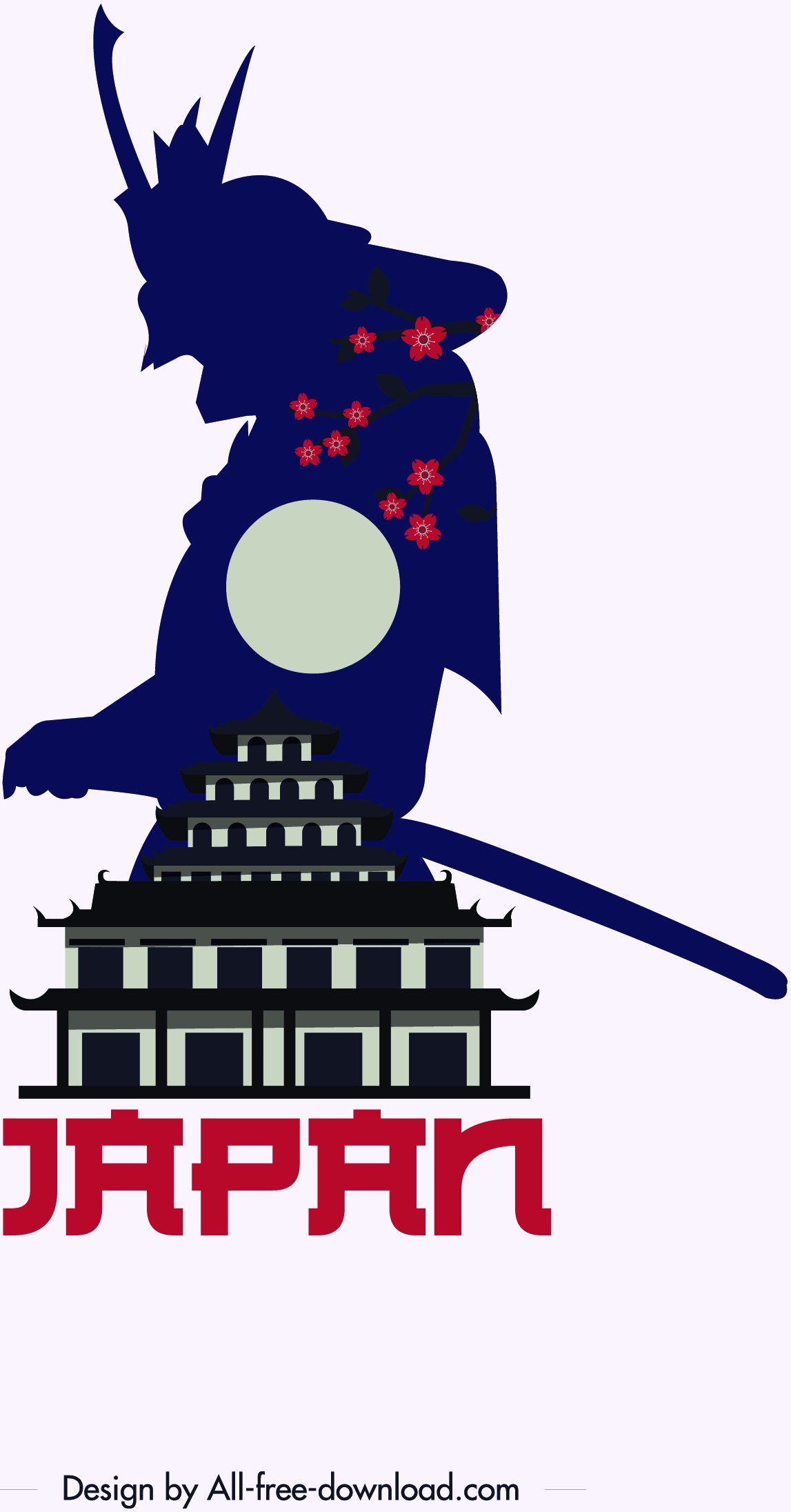 japan advertising banner samurai castle icon silhouette decor