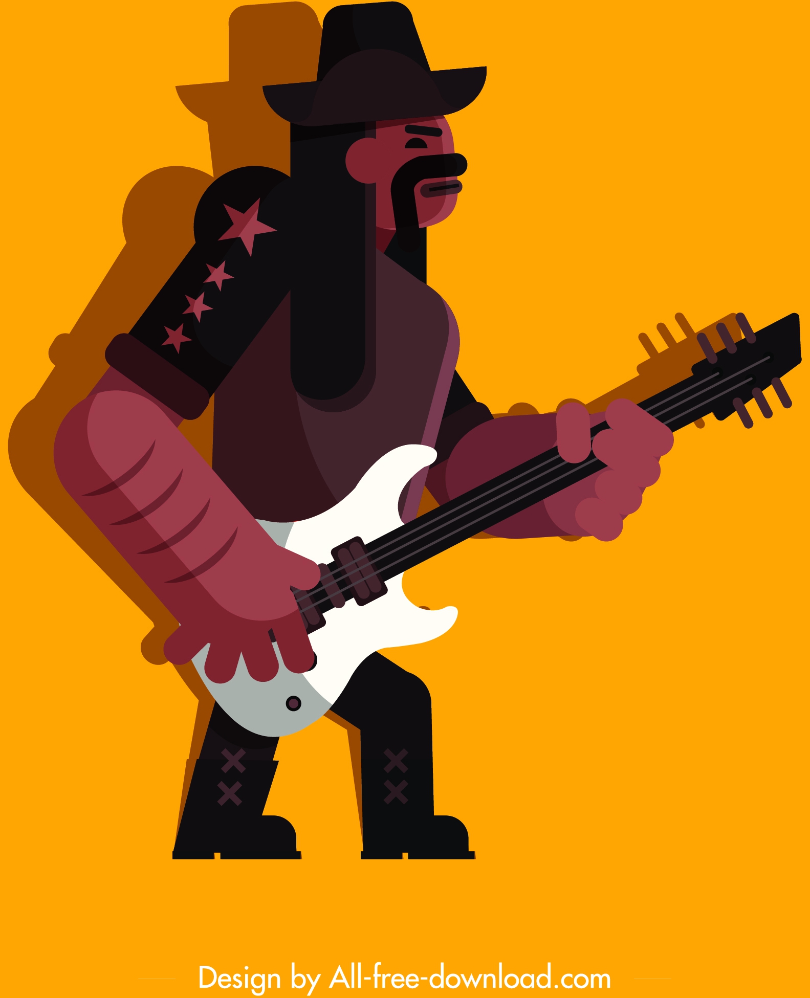 rock guitarist icon colored cartoon character sketch