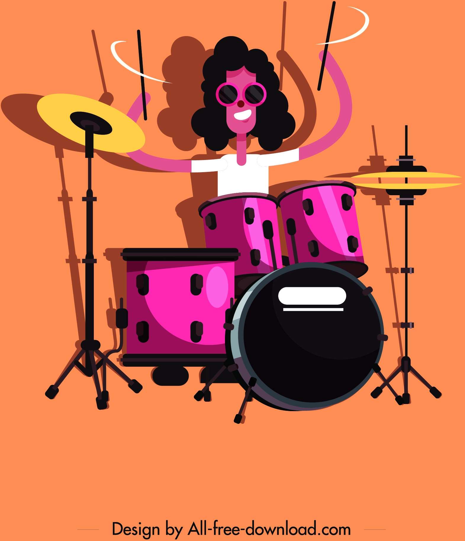 rock drum player icon colored cartoon character