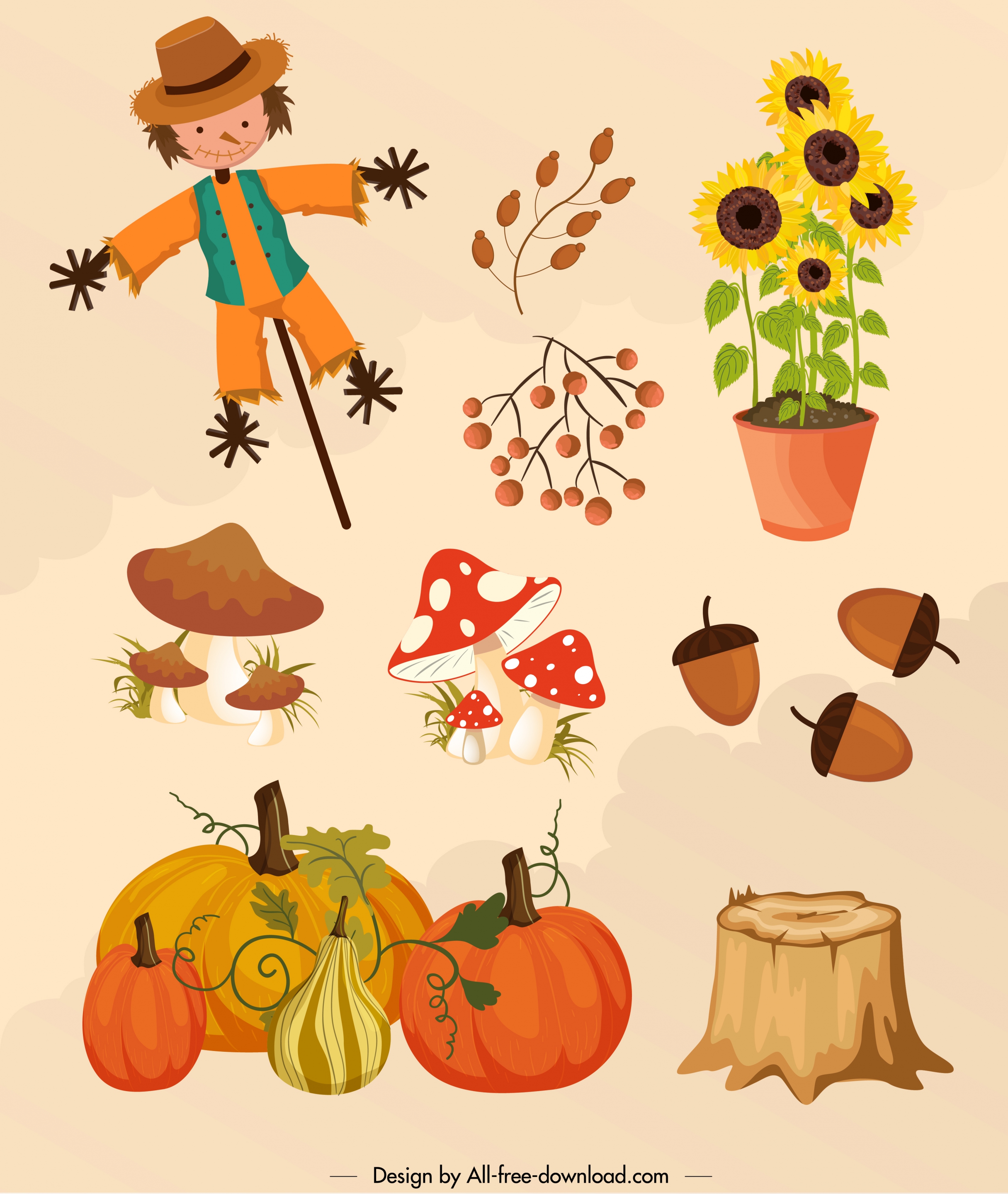 autumn design elements dummy plant icons multicolored design